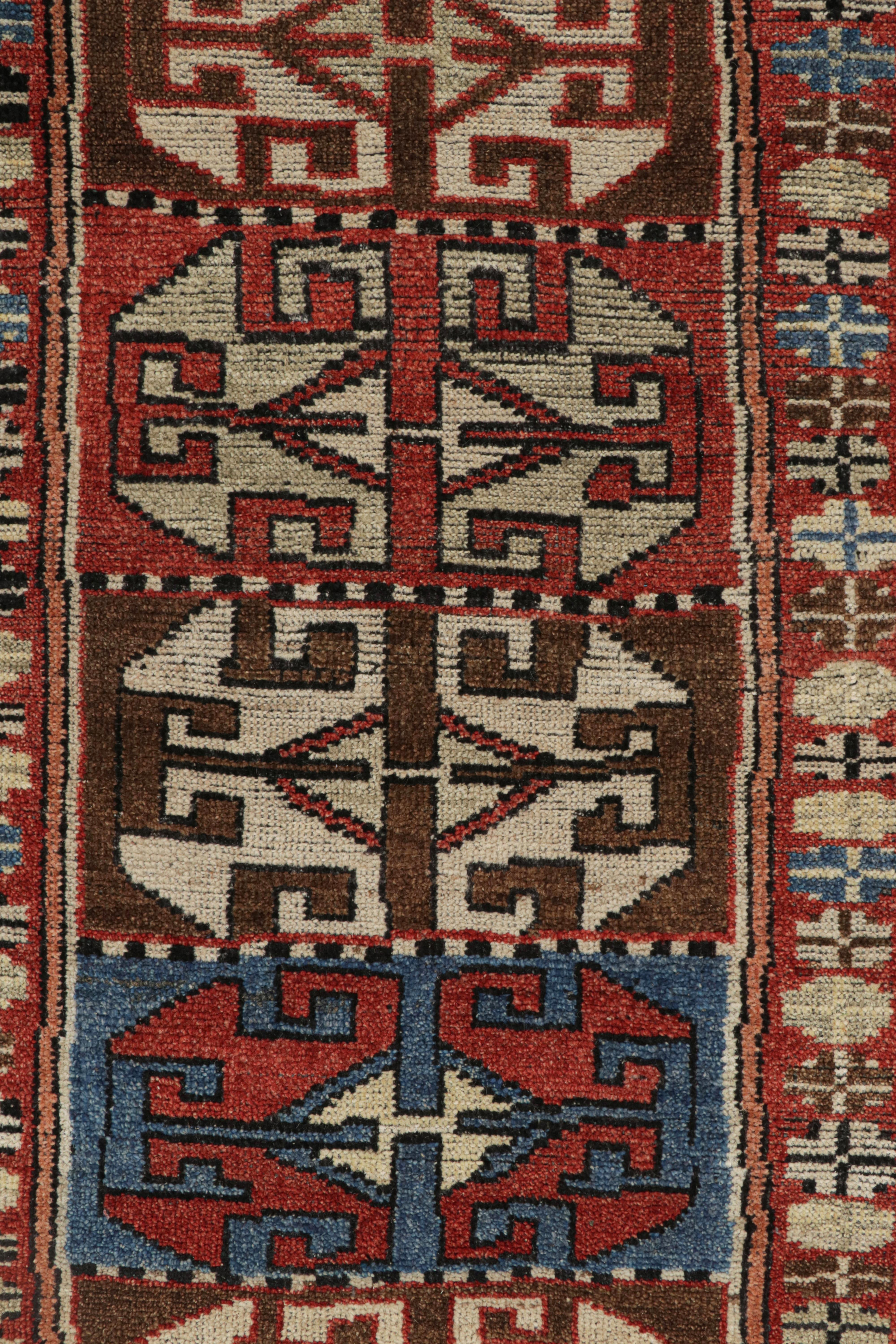 Contemporary Rug & Kilim’s Antique Tribal Style Rug in Red, Blue & Brown Patterns For Sale