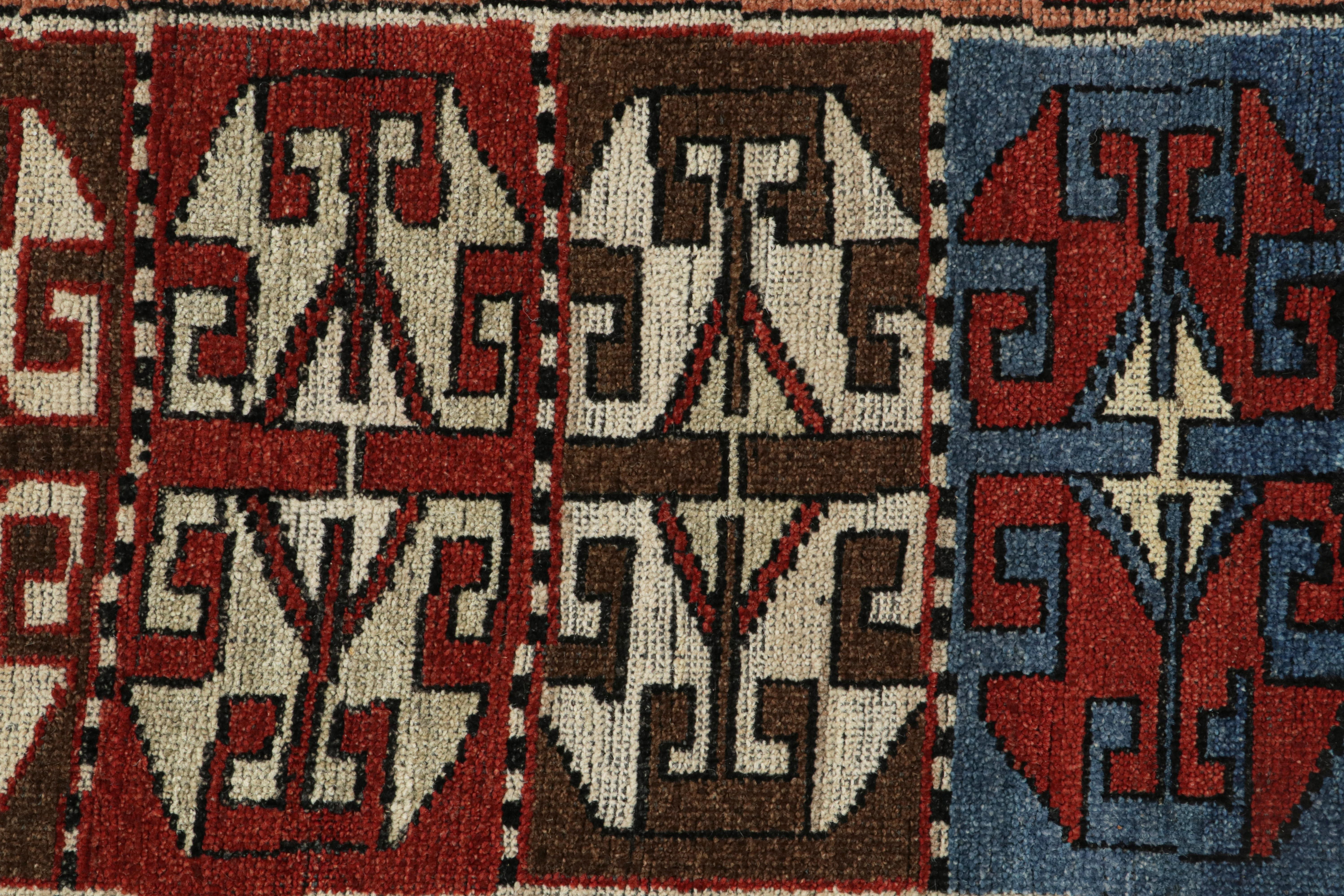 Contemporary Rug & Kilim’s Antique Tribal Style rug in Red, Blue & Brown Patterns For Sale