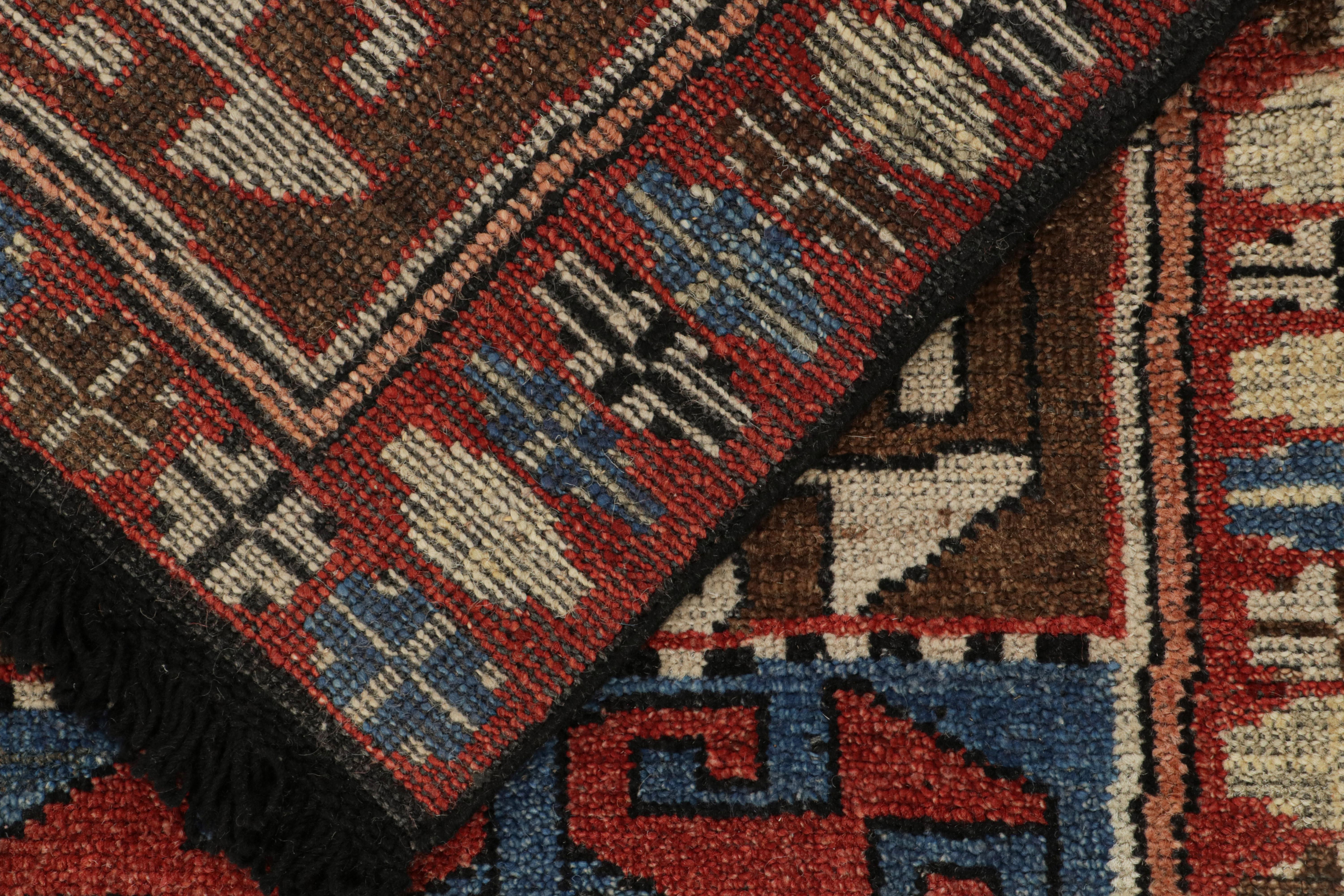 Wool Rug & Kilim’s Antique Tribal Style Rug in Red, Blue & Brown Patterns For Sale