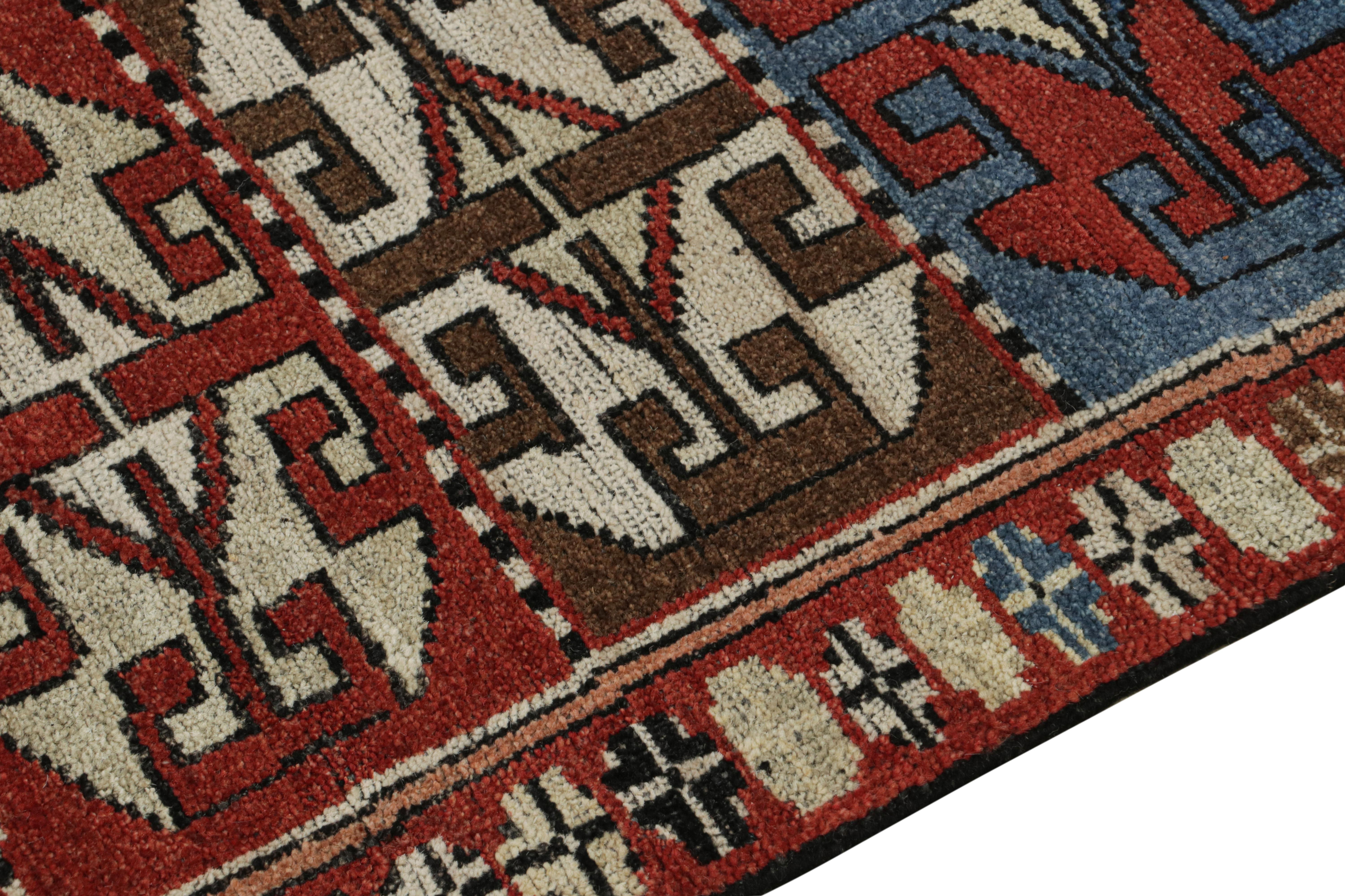 Rug & Kilim's Antique Tribal Style rug in Red, Blue & Brown Patterns (tapis ancien de style tribal à motifs rouges, bleus et bruns) en vente 1