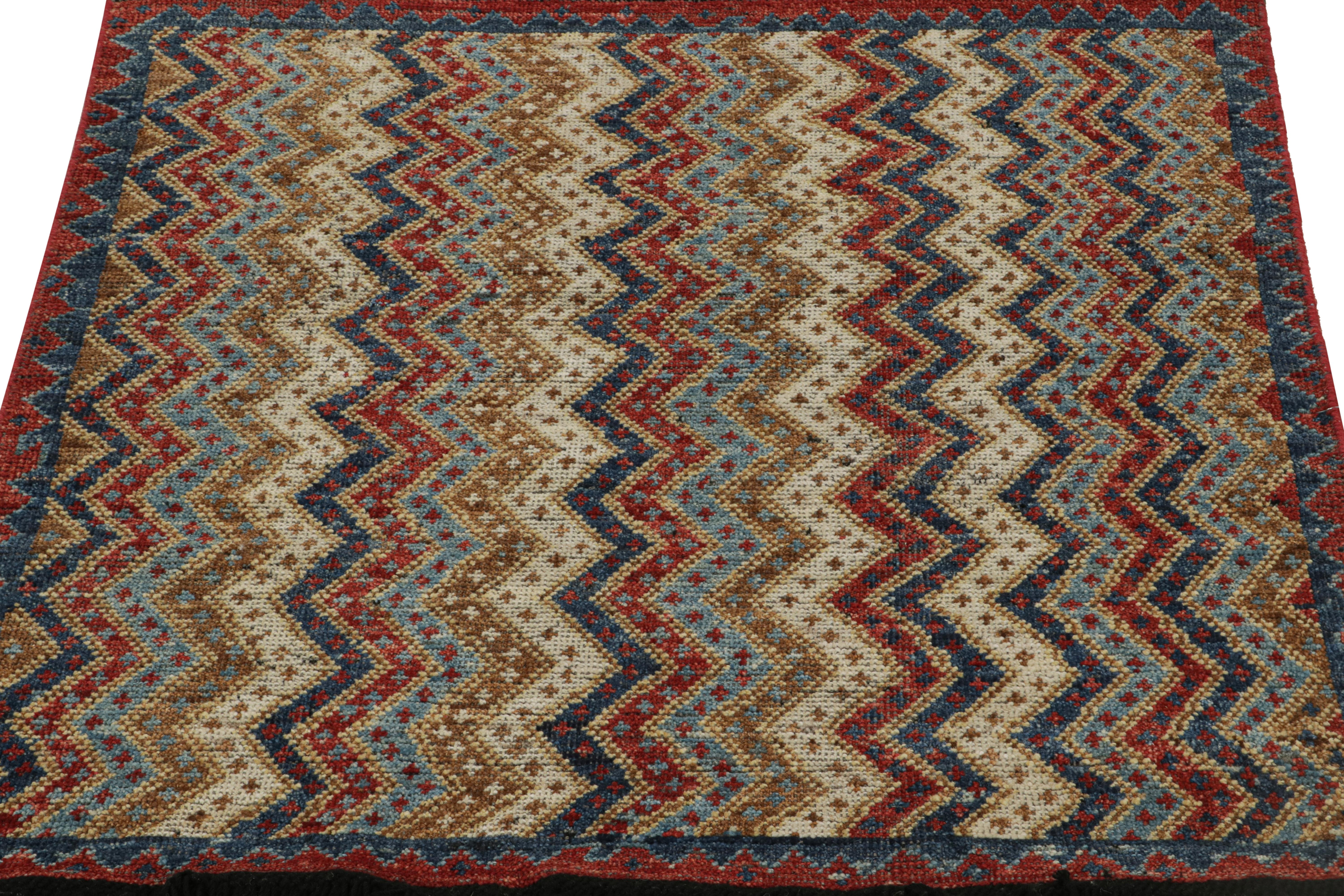 Indian Rug & Kilim’s Antique Tribal Style rug in Red, Blue, Brown & White Patterns For Sale