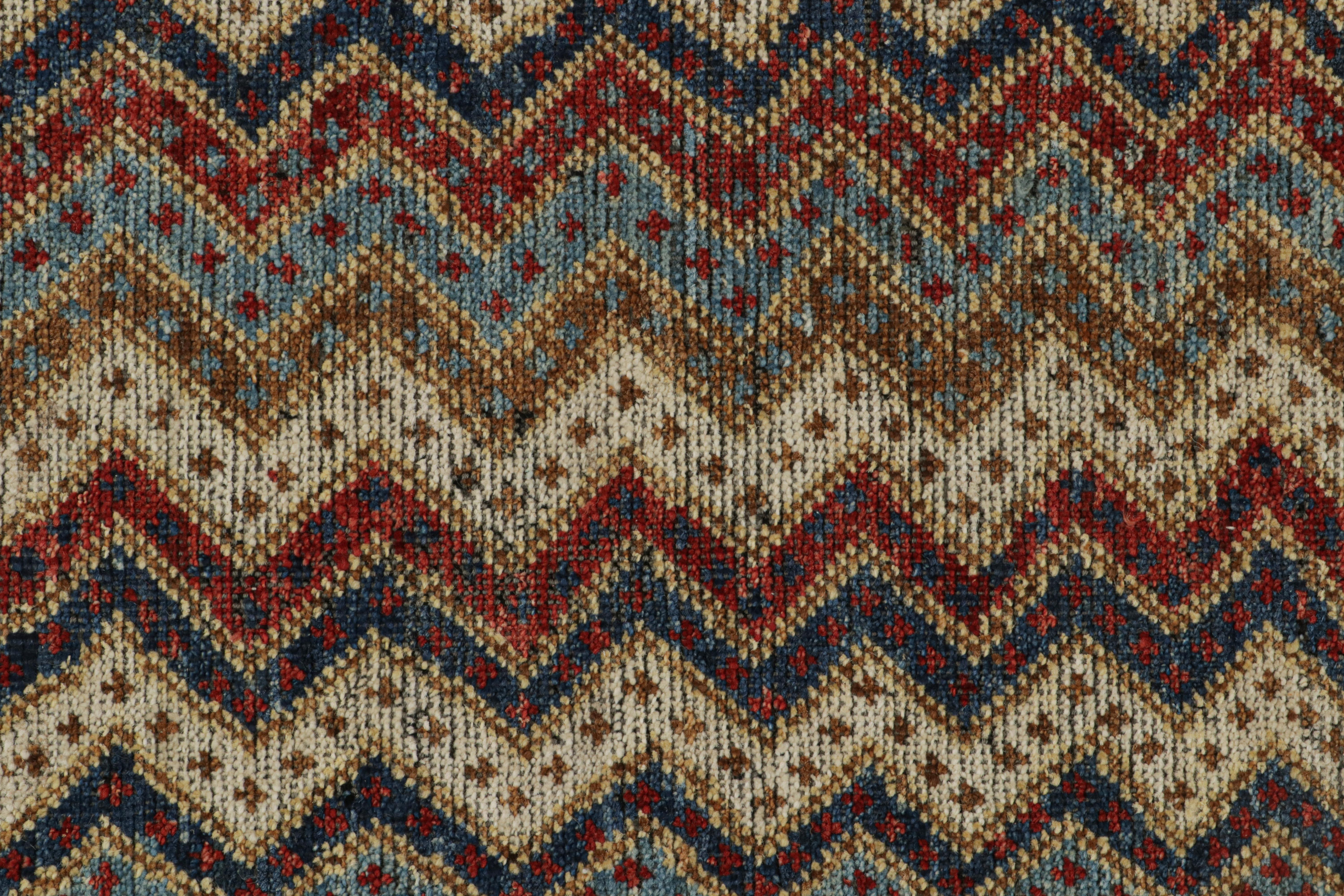 Contemporary Rug & Kilim’s Antique Tribal Style rug in Red, Blue, Brown & White Patterns For Sale