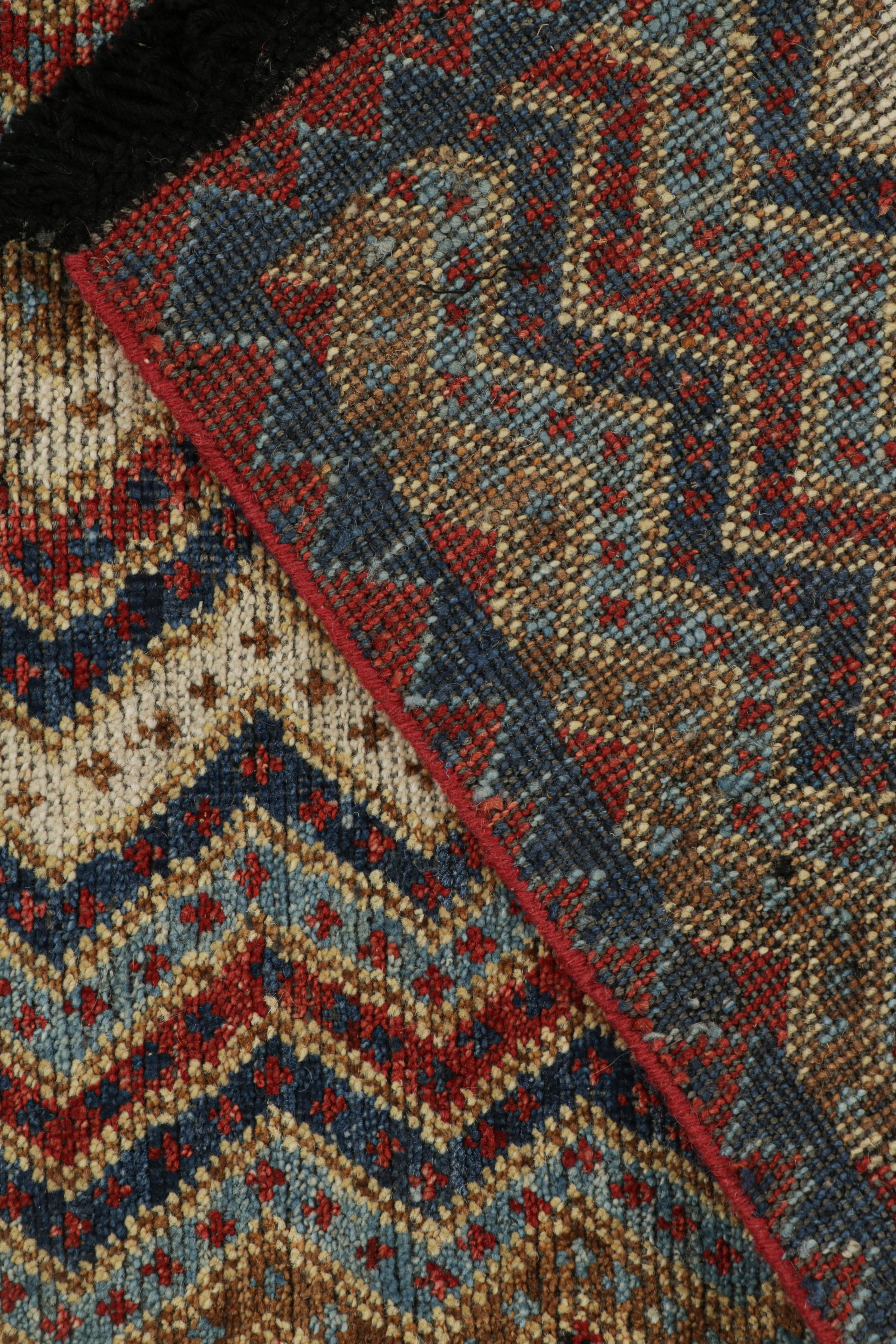 Wool Rug & Kilim’s Antique Tribal Style rug in Red, Blue, Brown & White Patterns For Sale