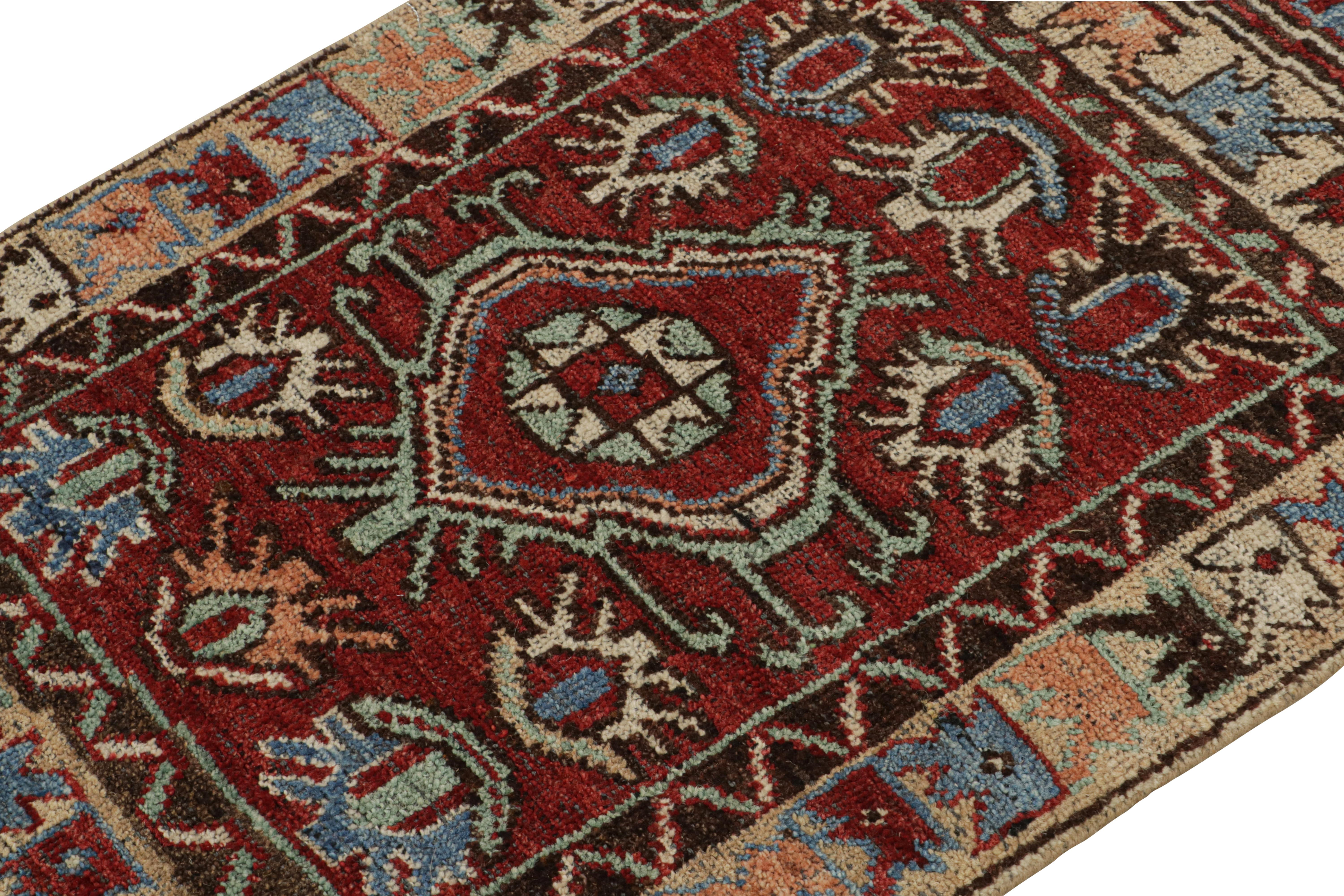 Hand-Knotted Rug & Kilim’s Antique Tribal Style Rug in Red, Blue, Green & Black Patterns For Sale