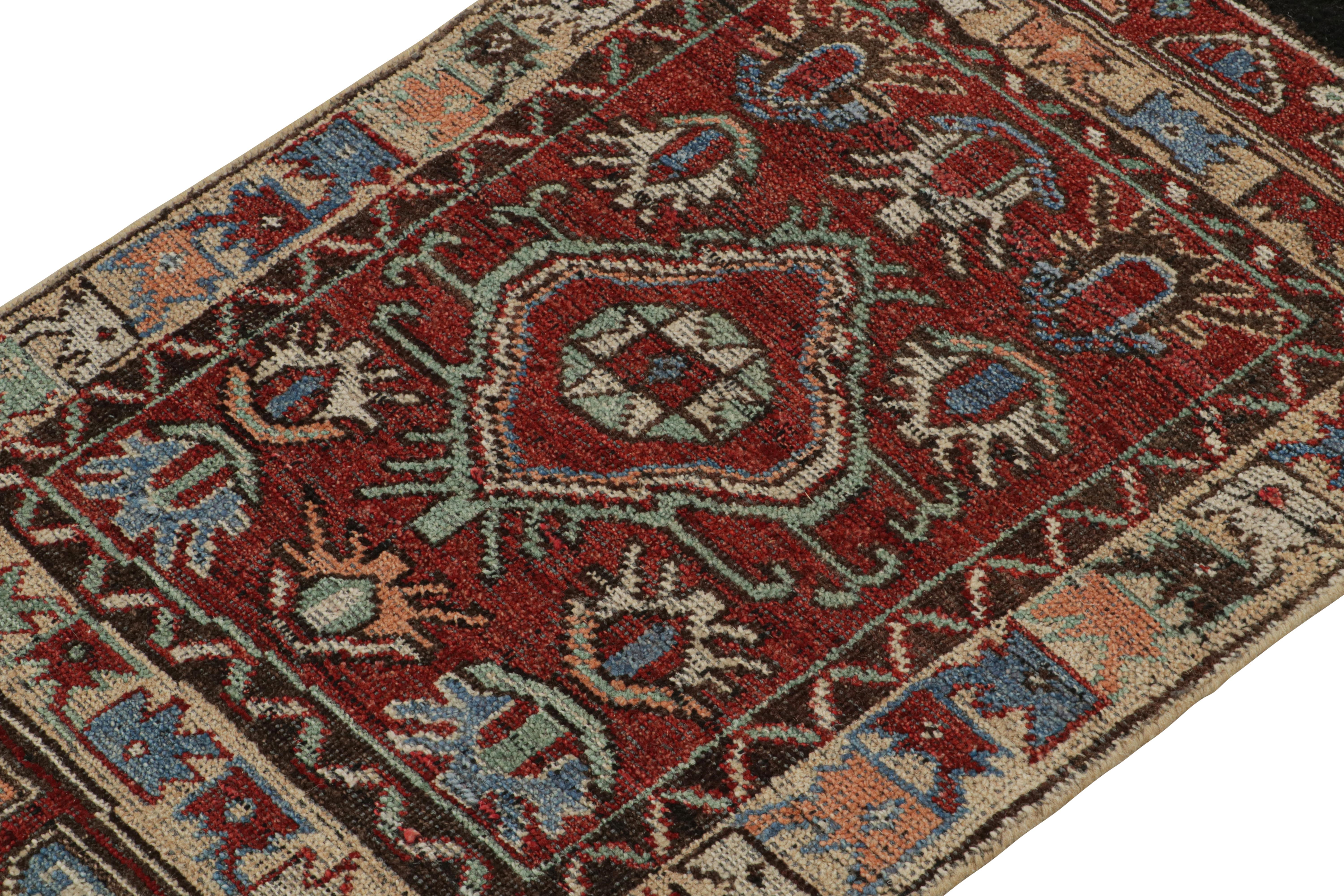 Hand-Knotted Rug & Kilim’s Antique Tribal Style Rug in Red, Blue, Green & Black Patterns For Sale