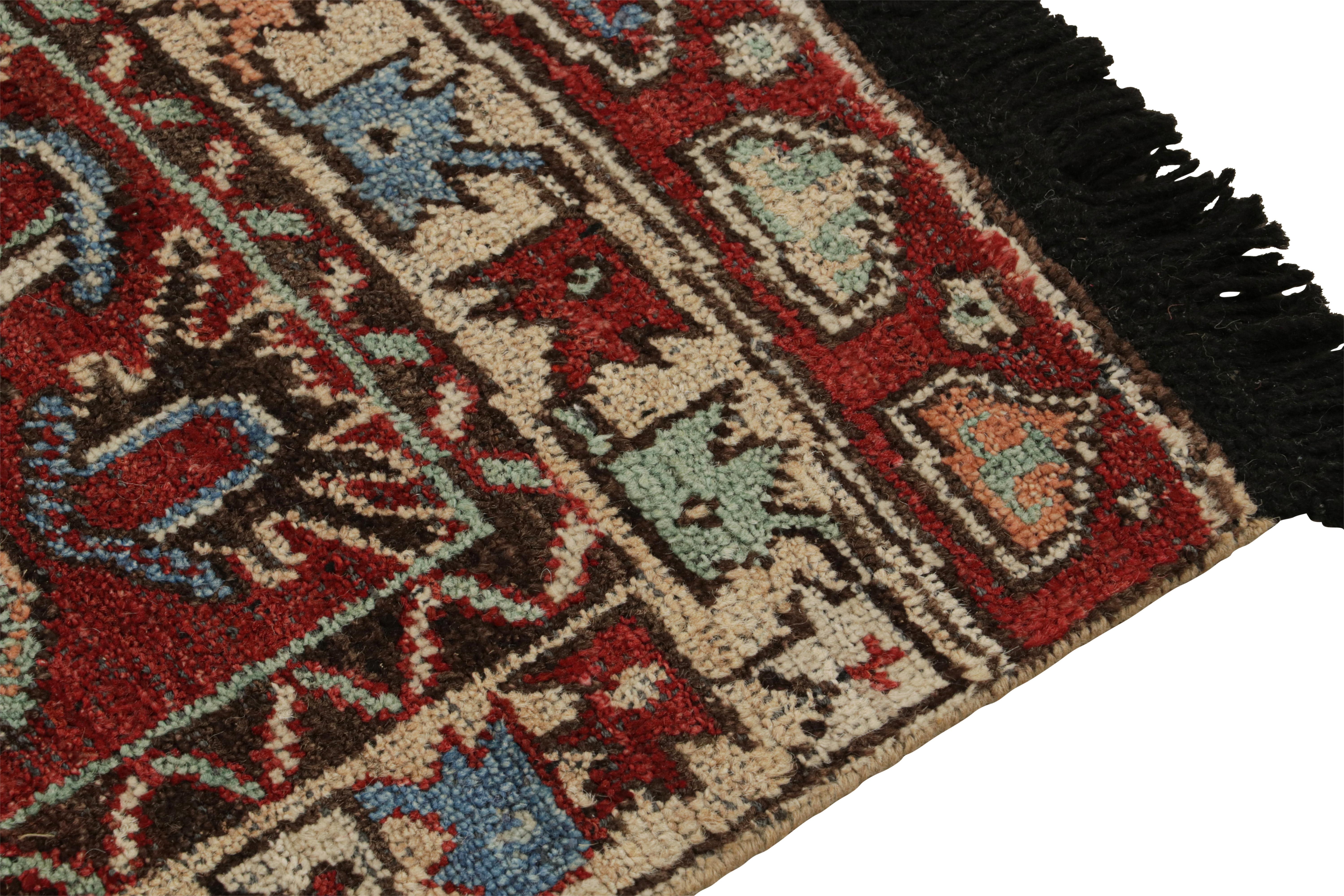 Contemporary Rug & Kilim’s Antique Tribal Style Rug in Red, Blue, Green & Black Patterns For Sale