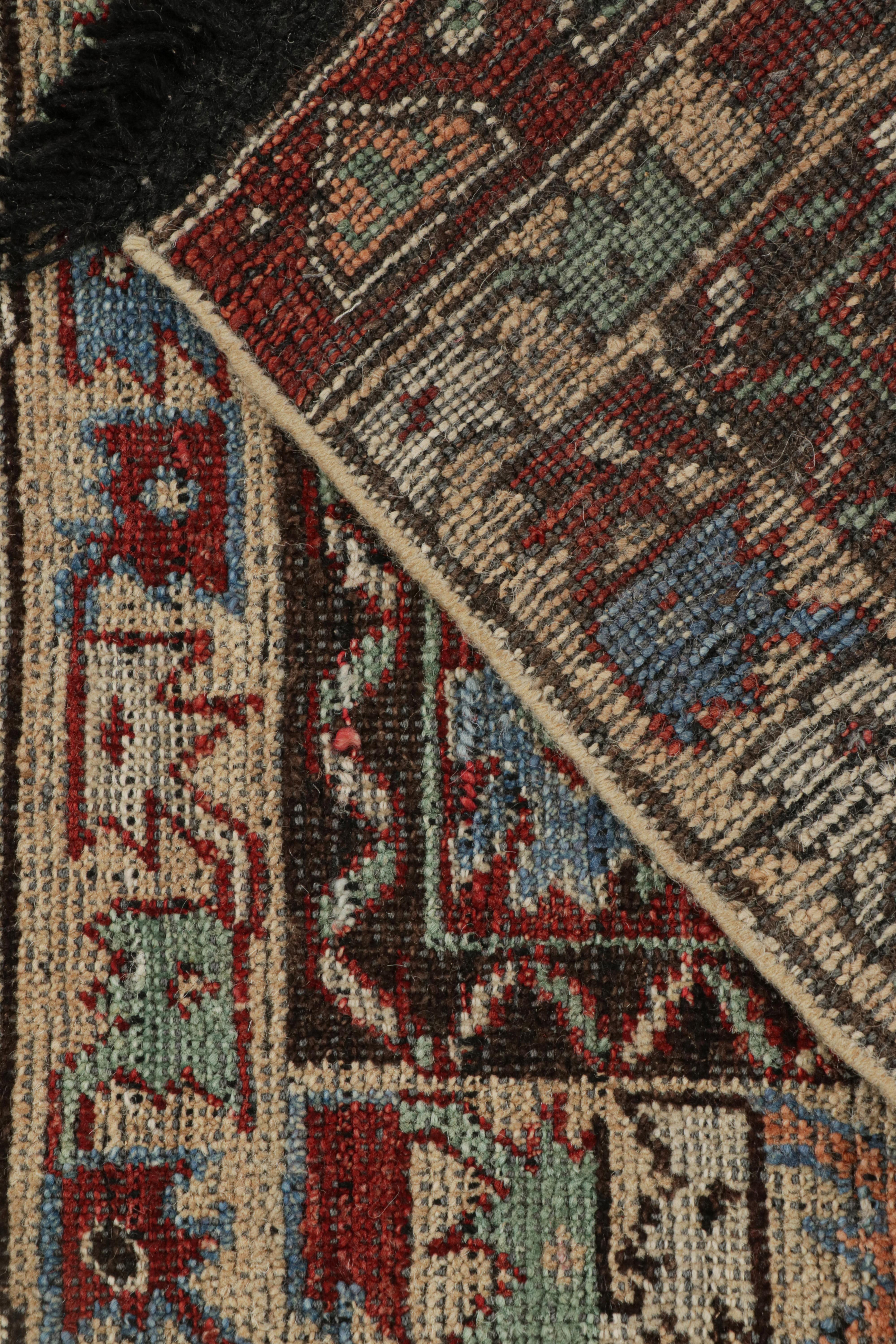 Wool Rug & Kilim’s Antique Tribal Style Rug in Red, Blue, Green & Black Patterns For Sale