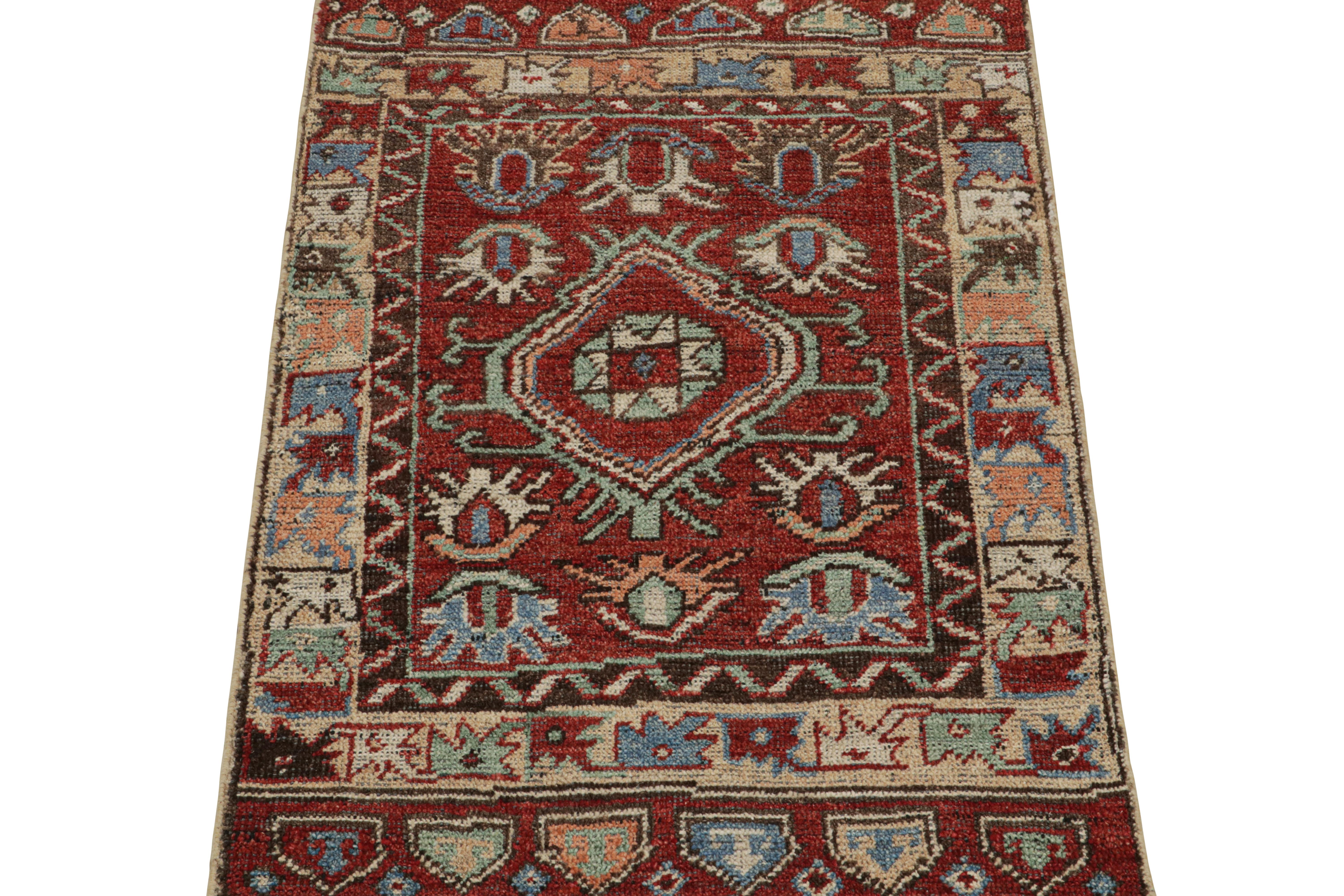This 2x3 rug is a grand new entry to Rug & Kilim’s custom classics Burano collection. Hand-knotted in wool.

On the Design: 

This rug is inspired by antique tribal rugs & features primitivist geometric patterns in vibrant tones of red, blue,