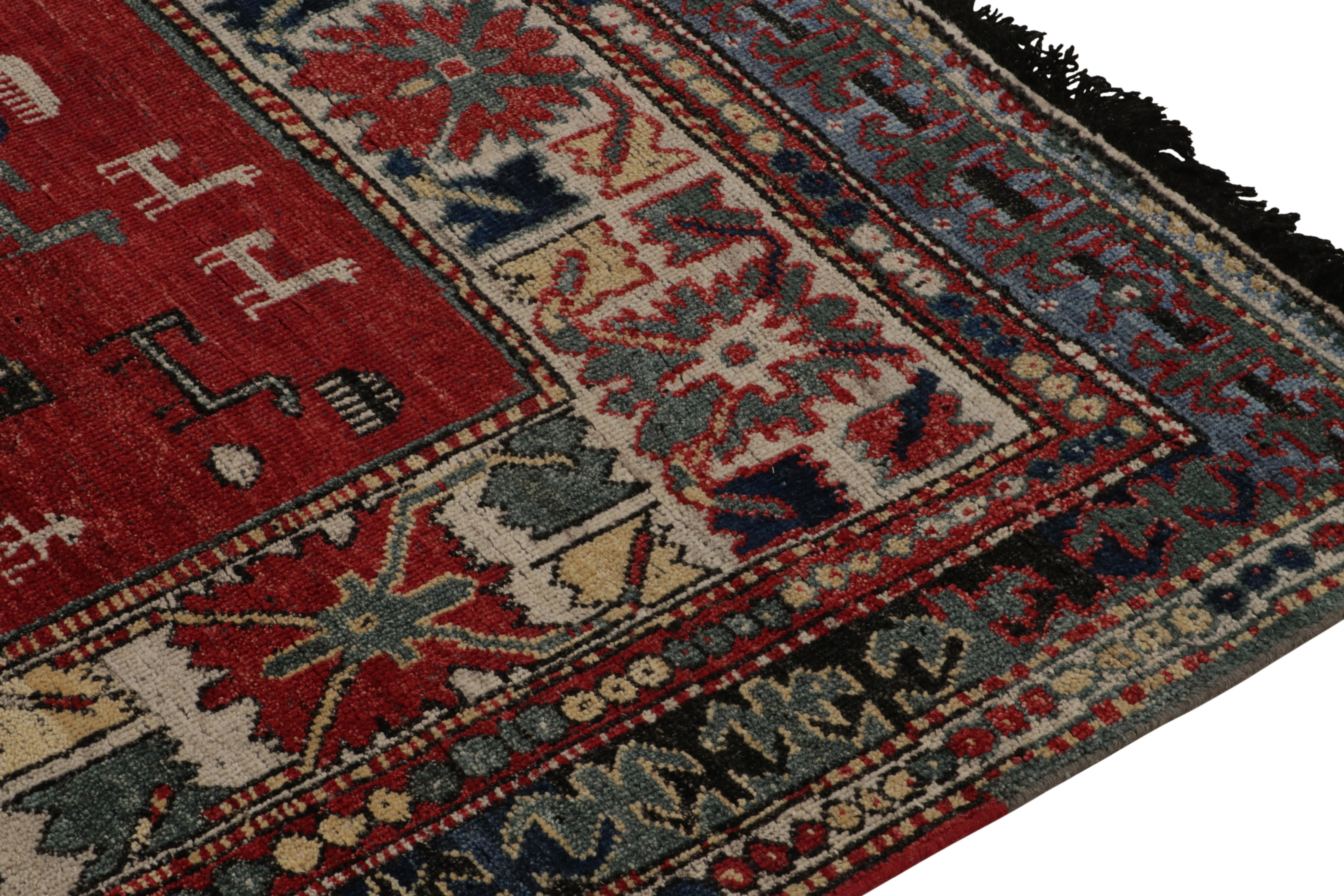Rug & Kilim’s Antique Turkmen Style Rug in Red with Blue & Gold Tribal Patterns In New Condition For Sale In Long Island City, NY