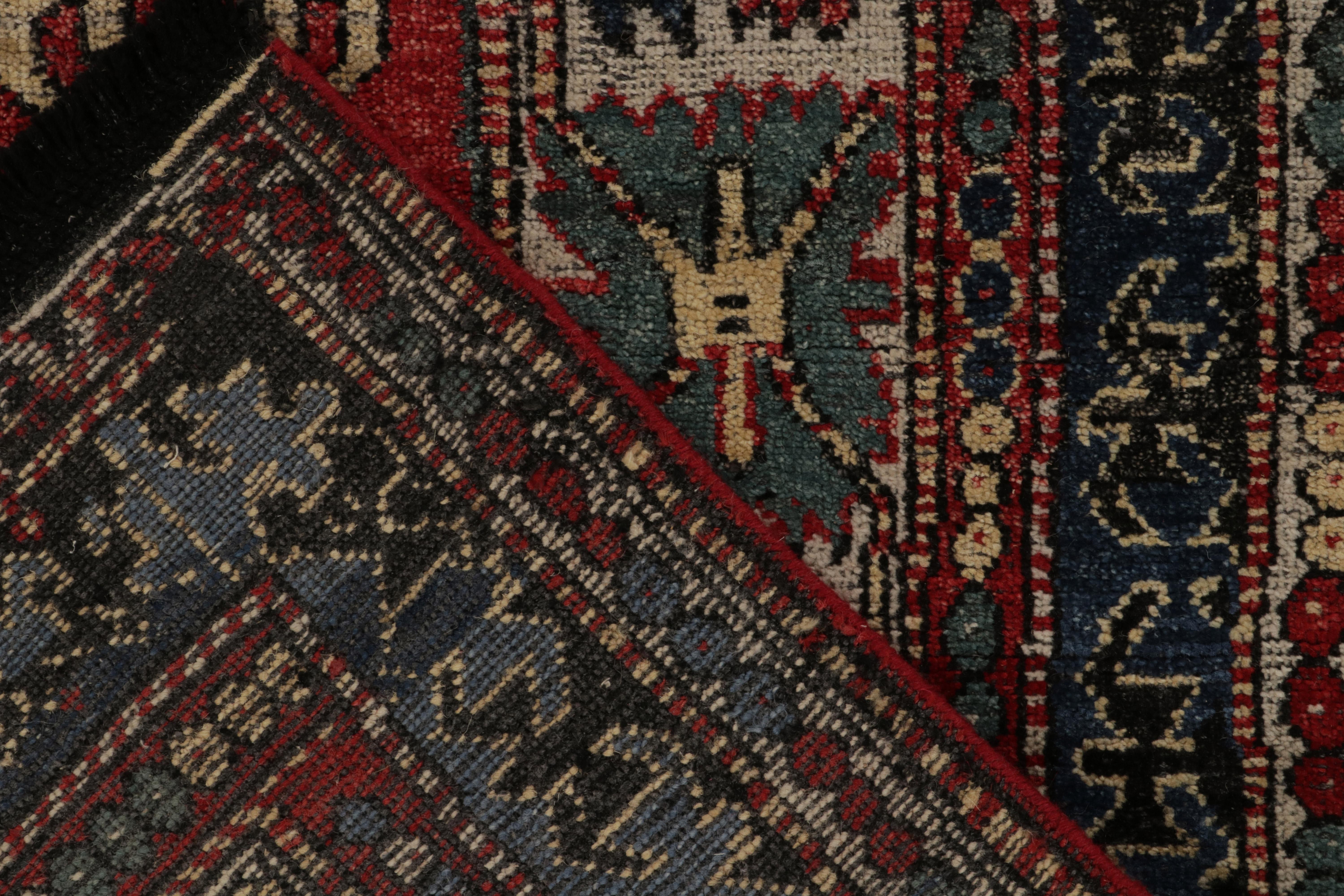 Wool Rug & Kilim’s Antique Turkmen Style Rug in Red with Blue & Gold Tribal Patterns For Sale