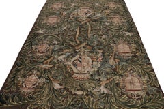 Rug & Kilim’s Armorial Tudor Style Kilim Rug in Black with Beige, Blue & Gold