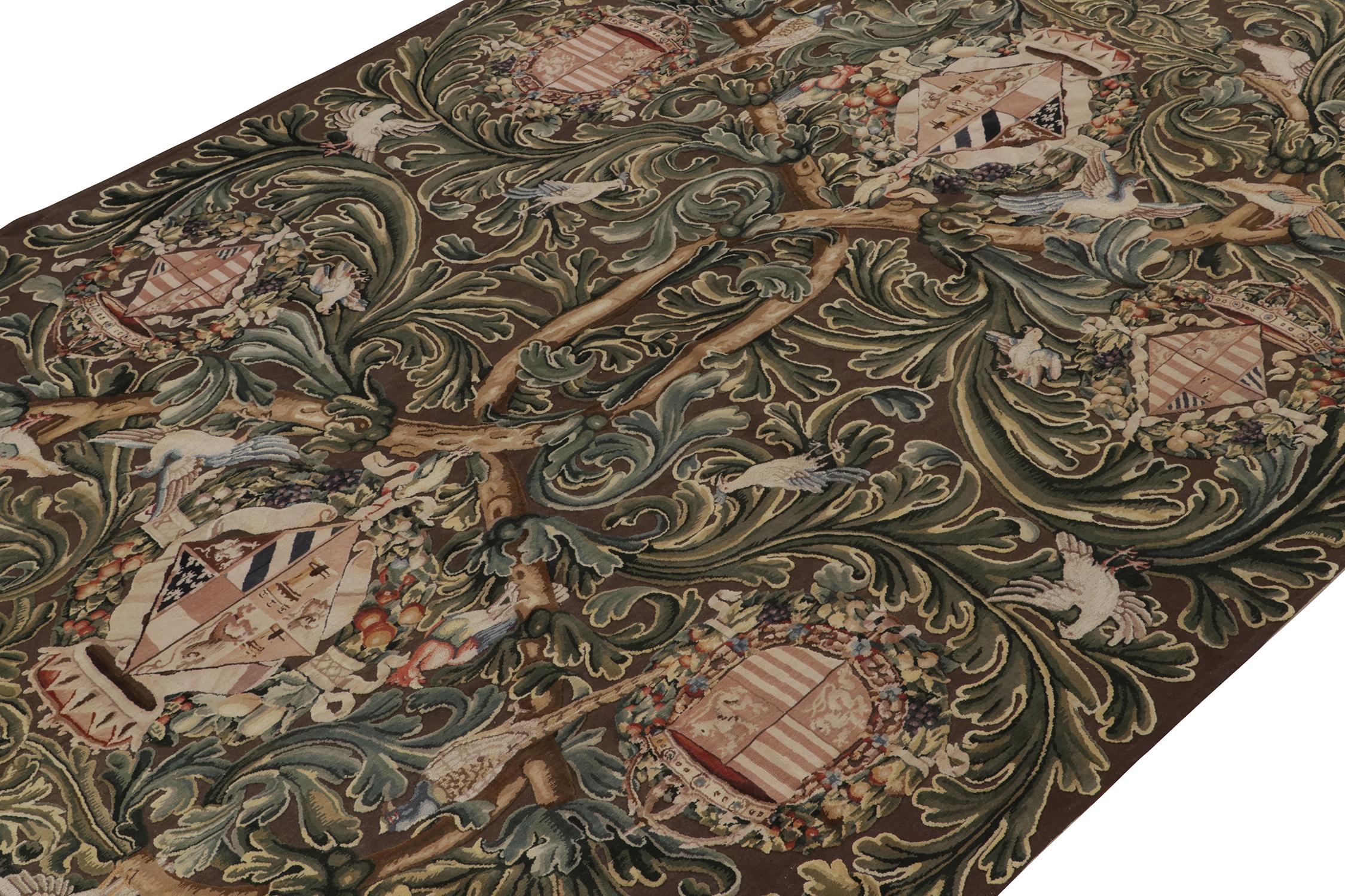 Noué à la main Rug & Kilim's Tapis Kilim de style Tudor en noir avec beige, bleu et or en vente