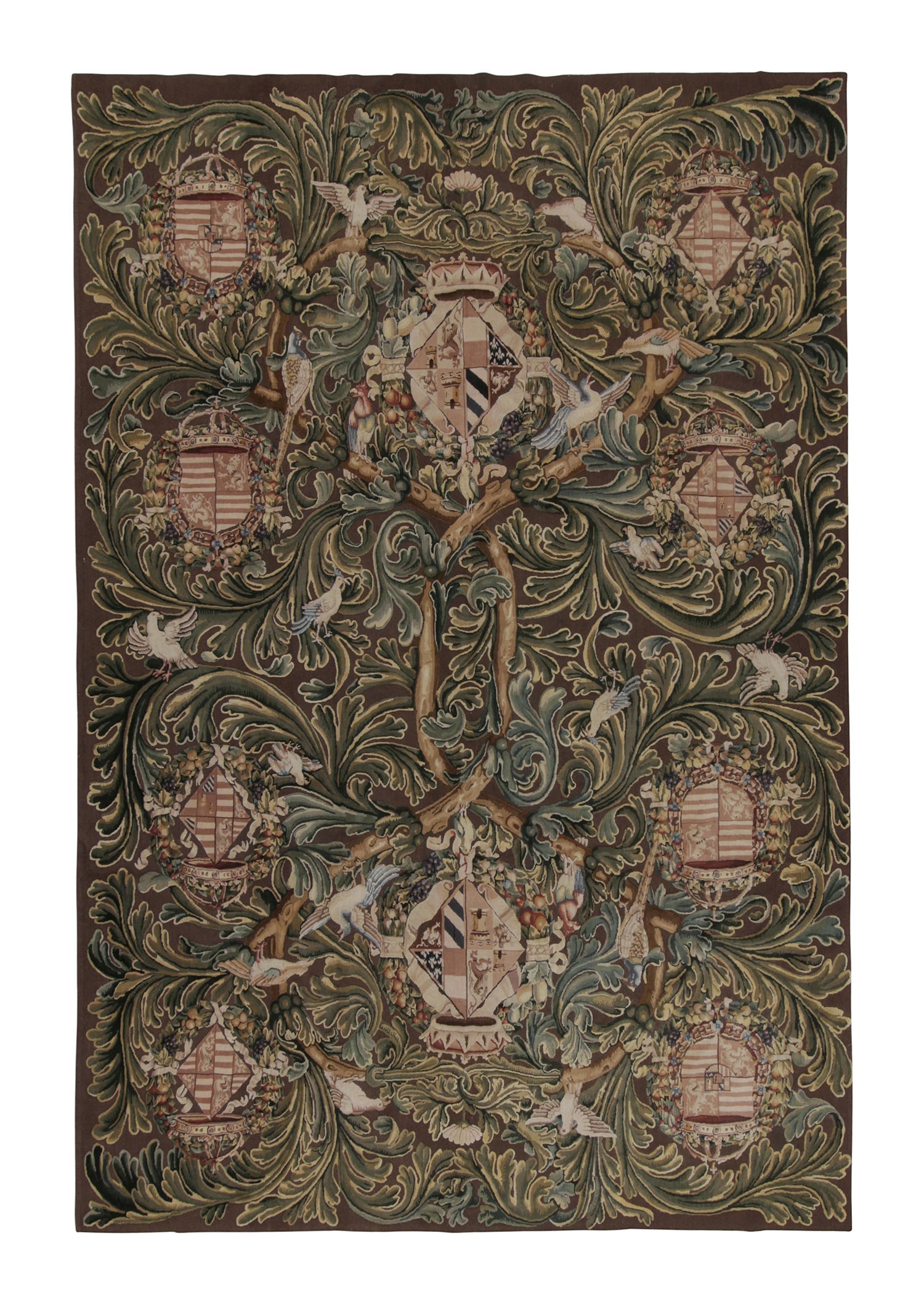 Rug & Kilim’s Armorial Tudor Style Kilim Rug in Black with Beige, Blue & Gold For Sale