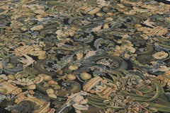 Rug & Kilim’s Armorial Tudor Style Rug in Black, with Beige, Blue and Gold Tones