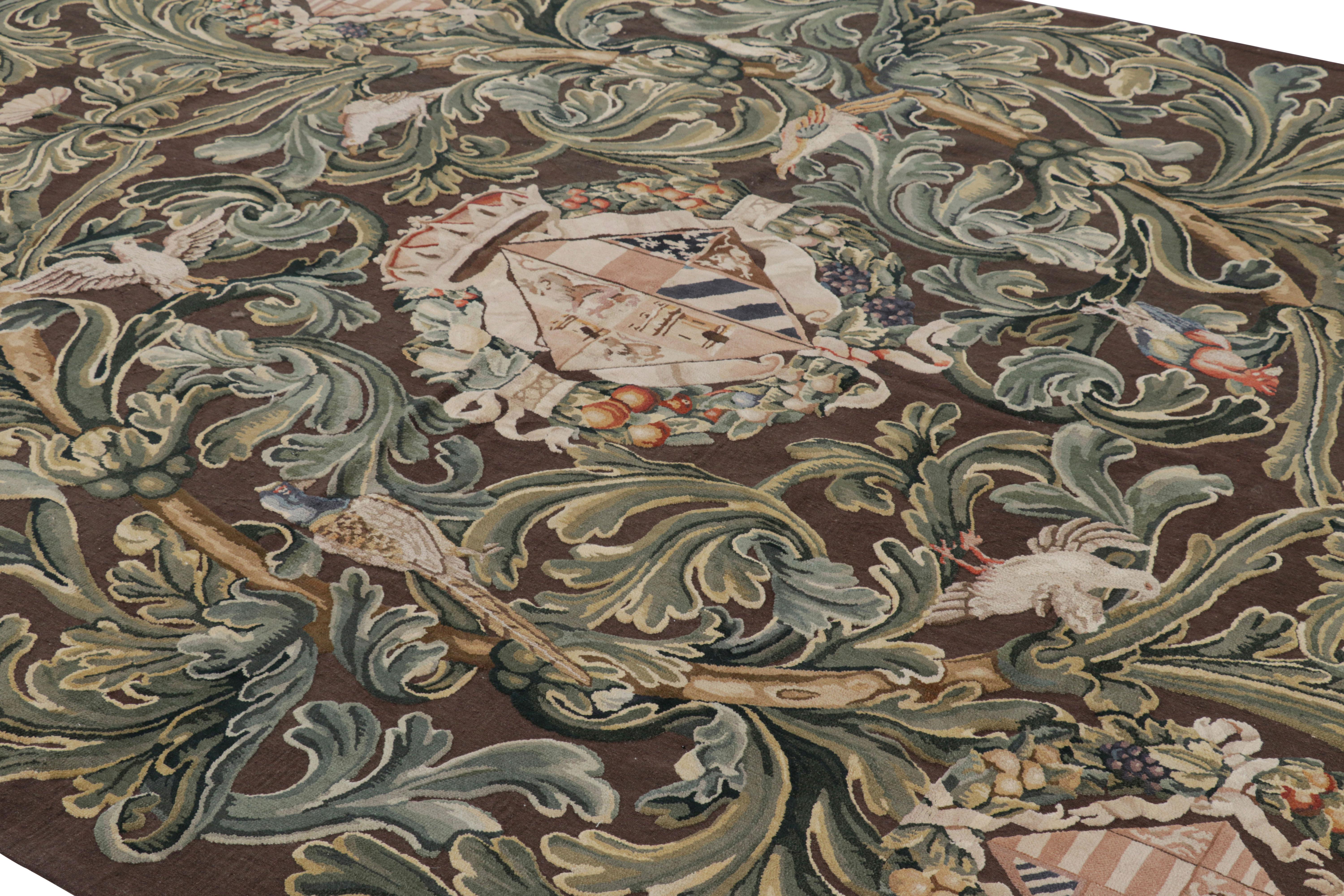 Dieser handgewebte Wollteppich im Format 8x11 ist von antiken Tudor-Teppichen und Wandteppichen inspiriert - eine Neuheit aus der europäischen Kollektion von Rug & Kilim. 

Über das Design: 

Bewunderer des Handwerks werden bemerken, dass dieses