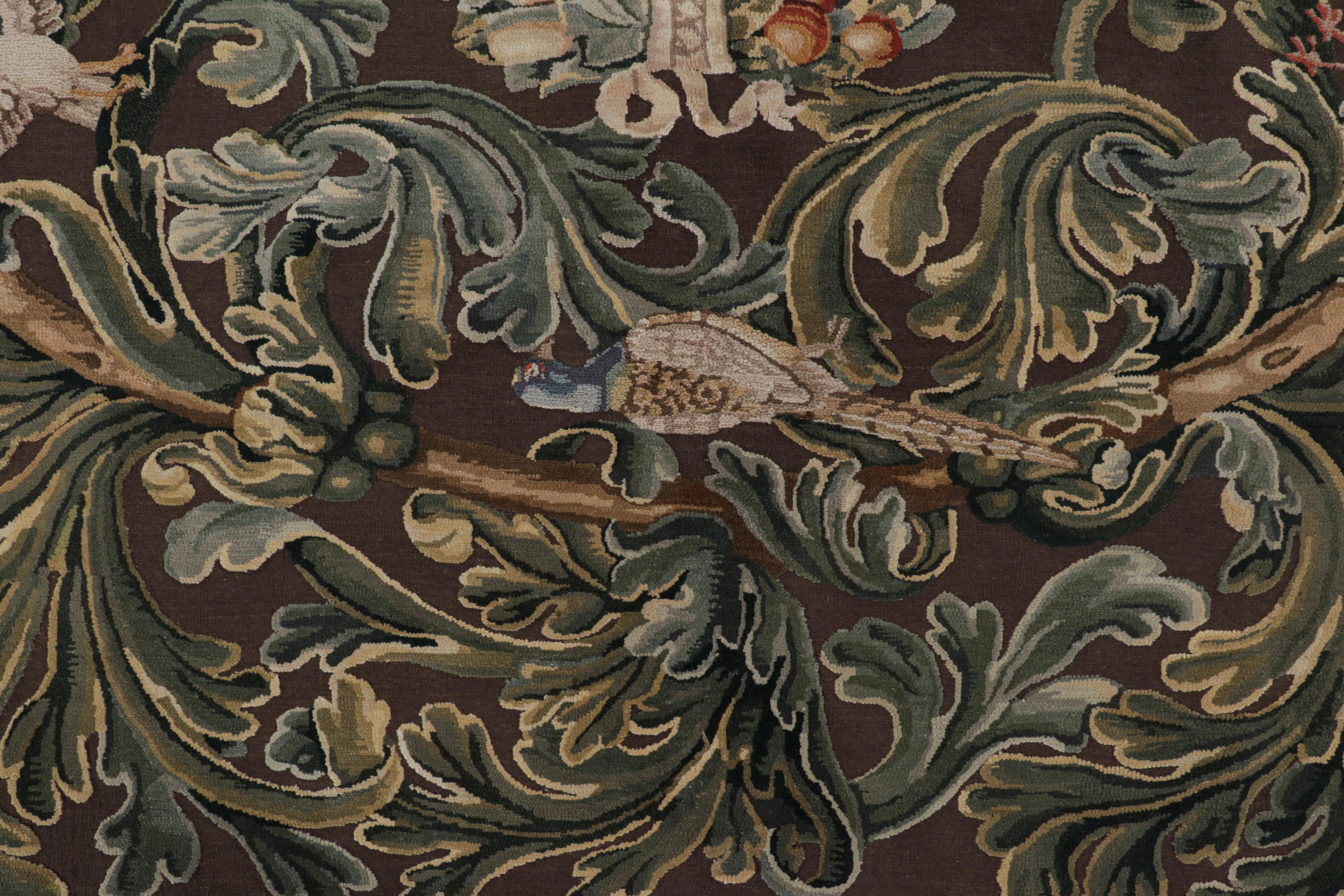 Chinese Rug & Kilim’s Armorial Tudor Style Rug in Black, with Beige, Blue and Gold Tones For Sale