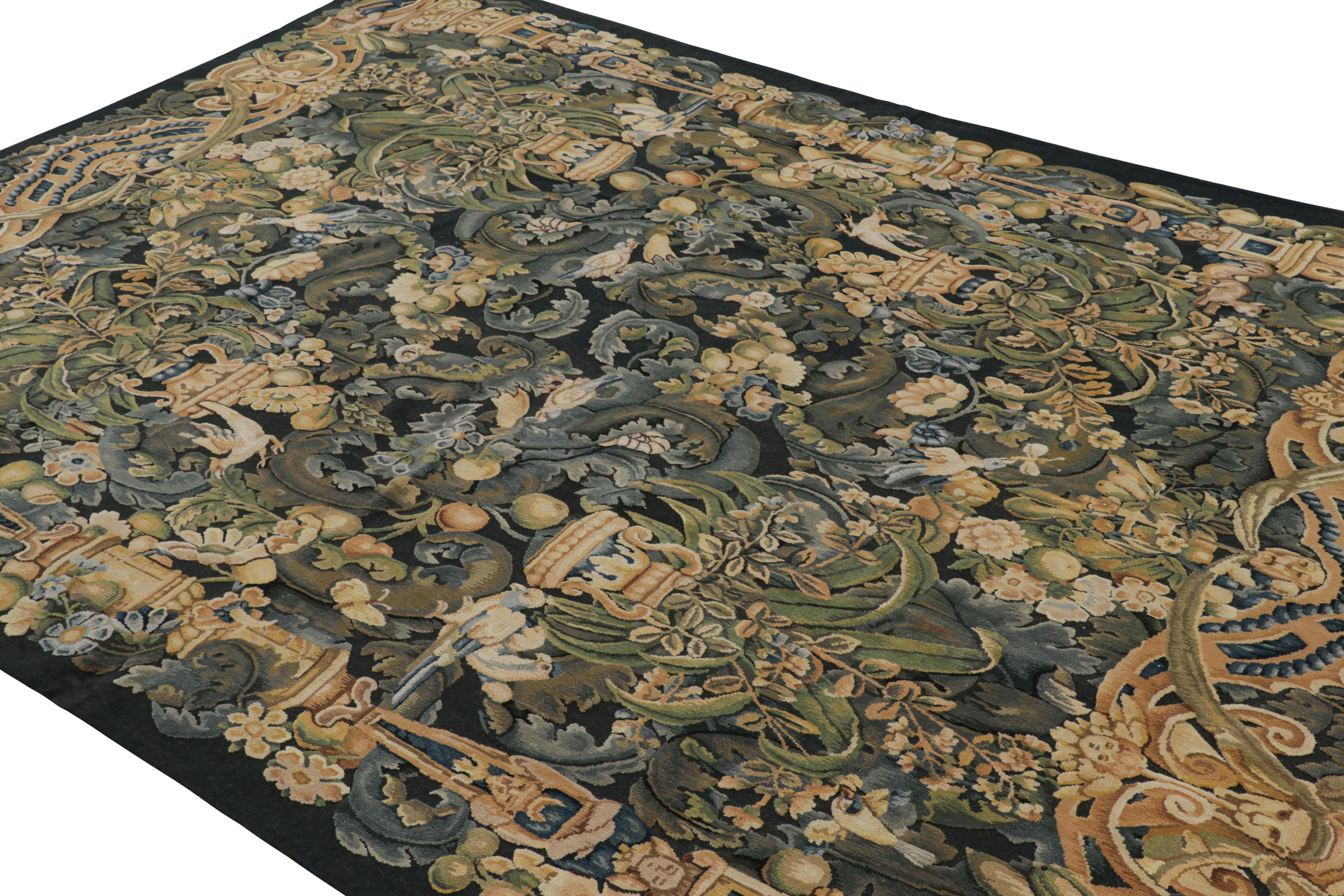 Rug & Kilim’s Armorial Tudor Style Rug in Black, with Beige, Blue and Gold Tones In New Condition For Sale In Long Island City, NY
