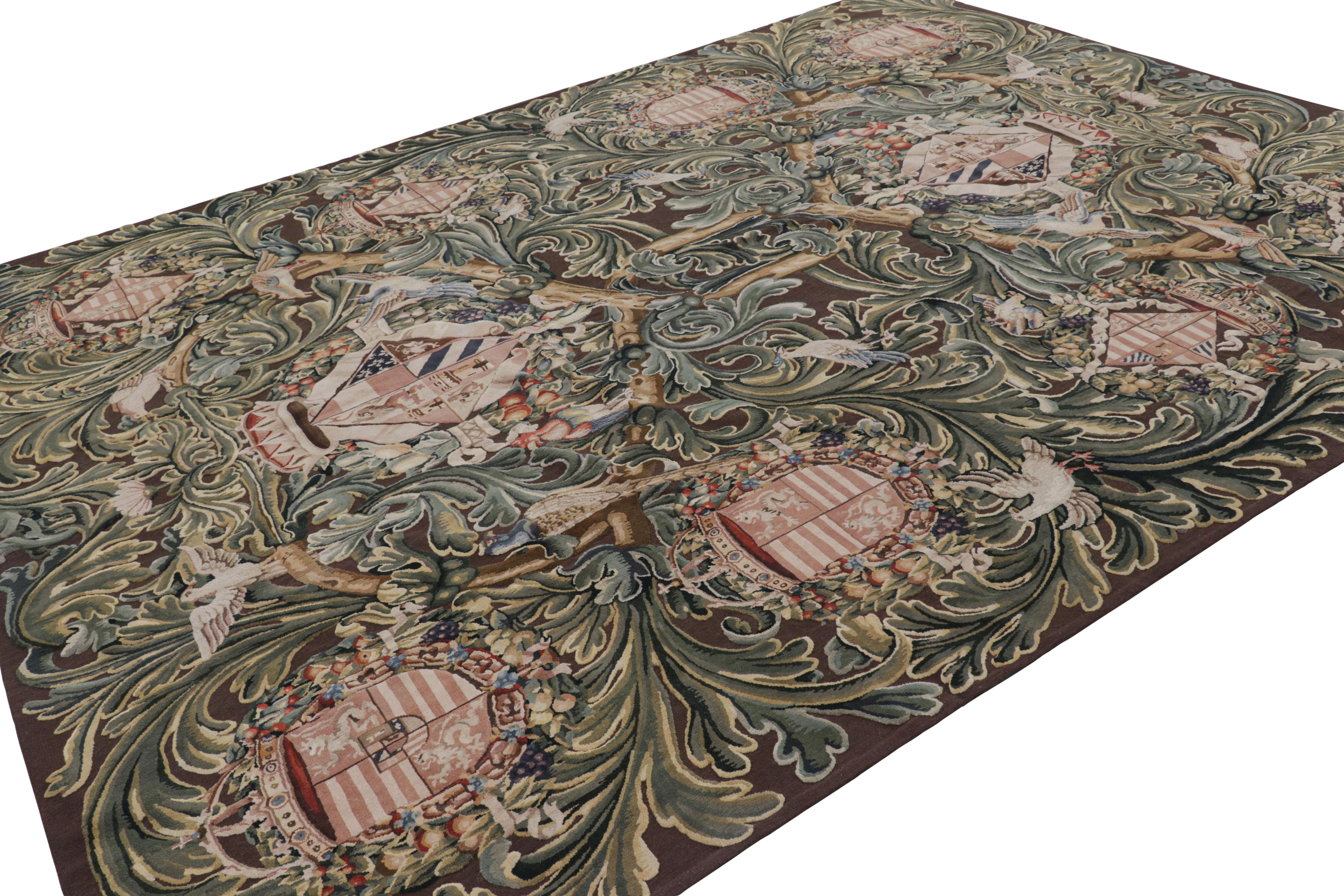Rug & Kilim’s Armorial Tudor Style Rug in Black, with Beige, Blue and Gold Tones In New Condition For Sale In Long Island City, NY