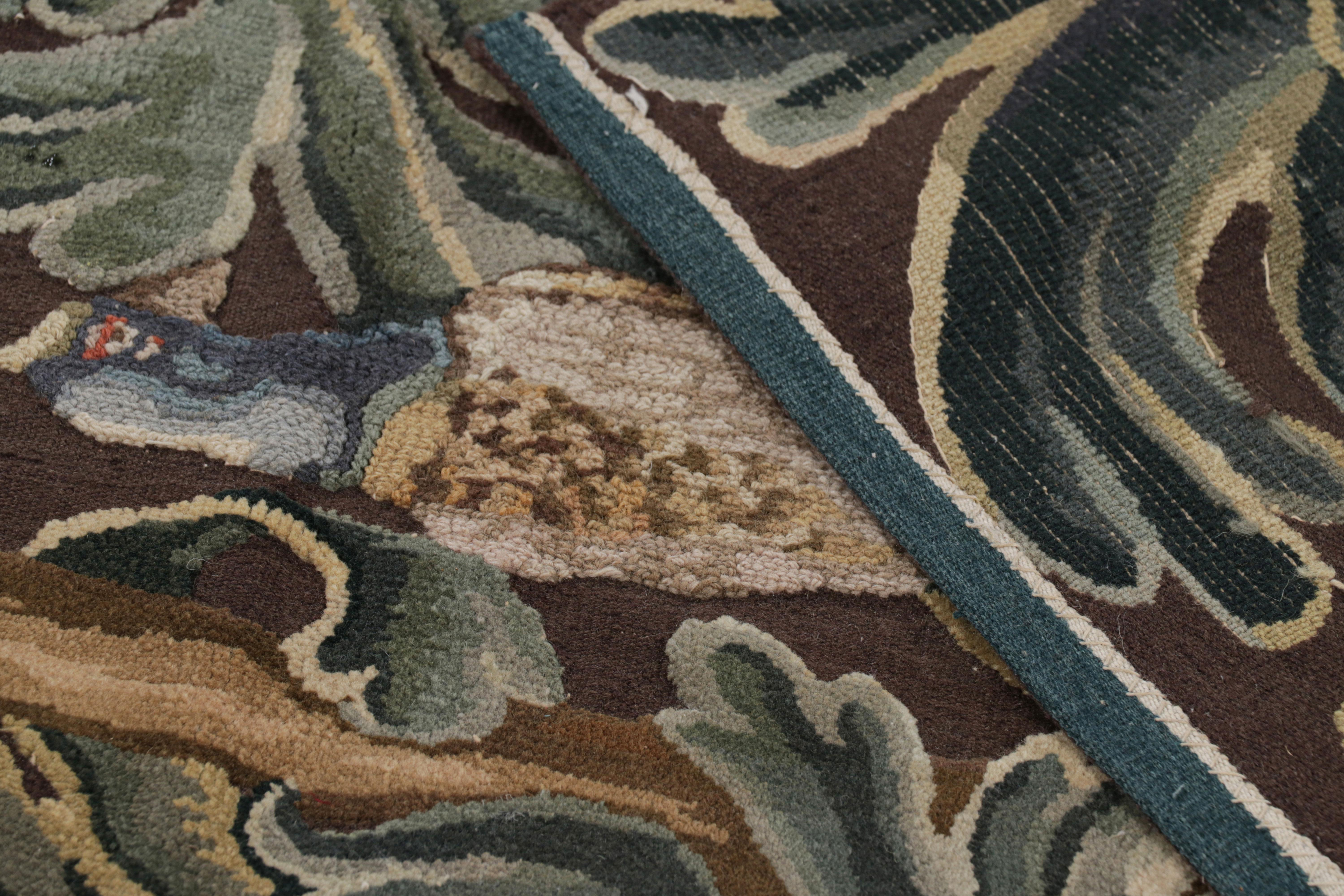 Wool Rug & Kilim’s Armorial Tudor Style Rug in Black, with Beige, Blue and Gold Tones For Sale