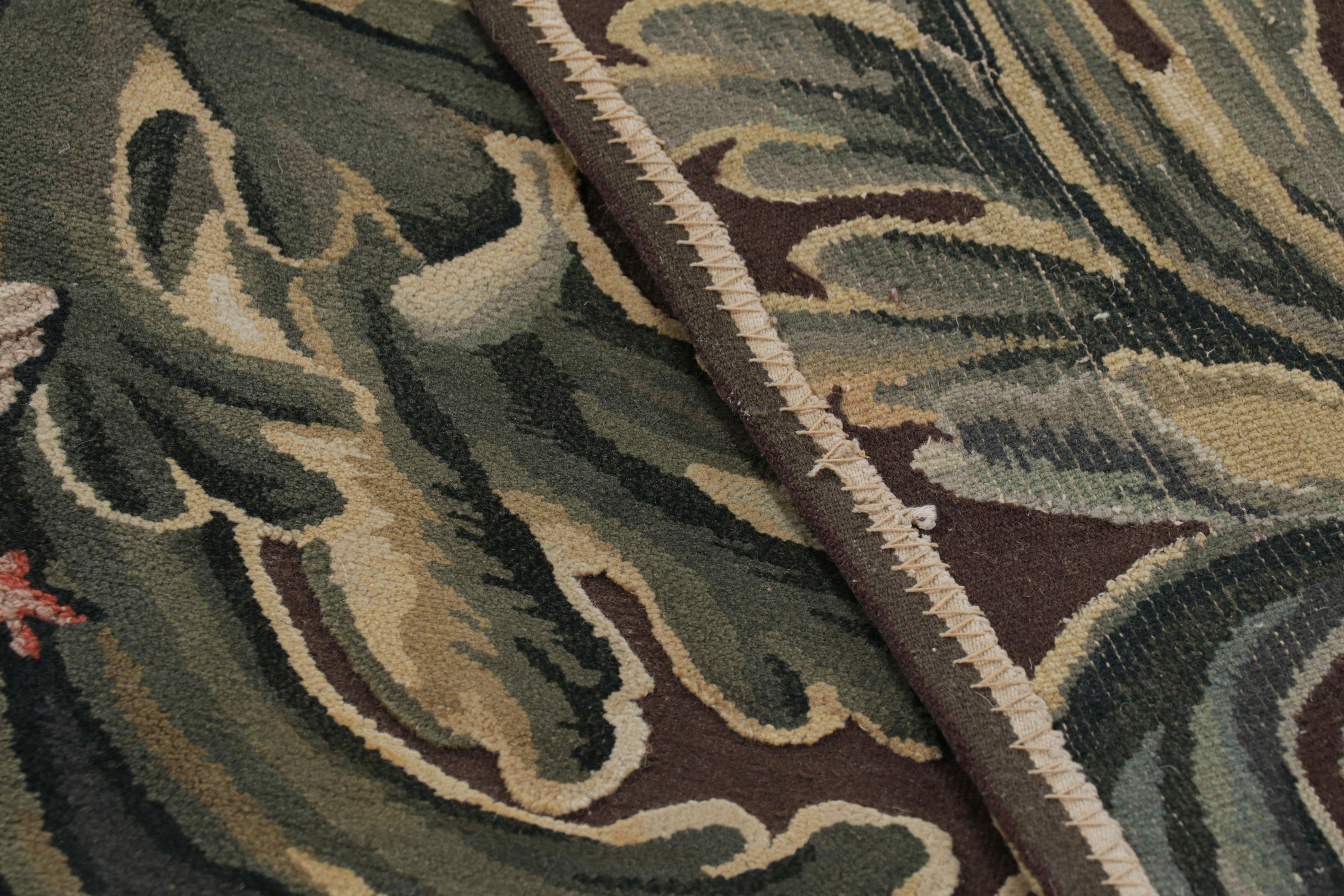 Wool Rug & Kilim’s Armorial Tudor Style Rug in Black, with Beige, Blue and Gold Tones For Sale