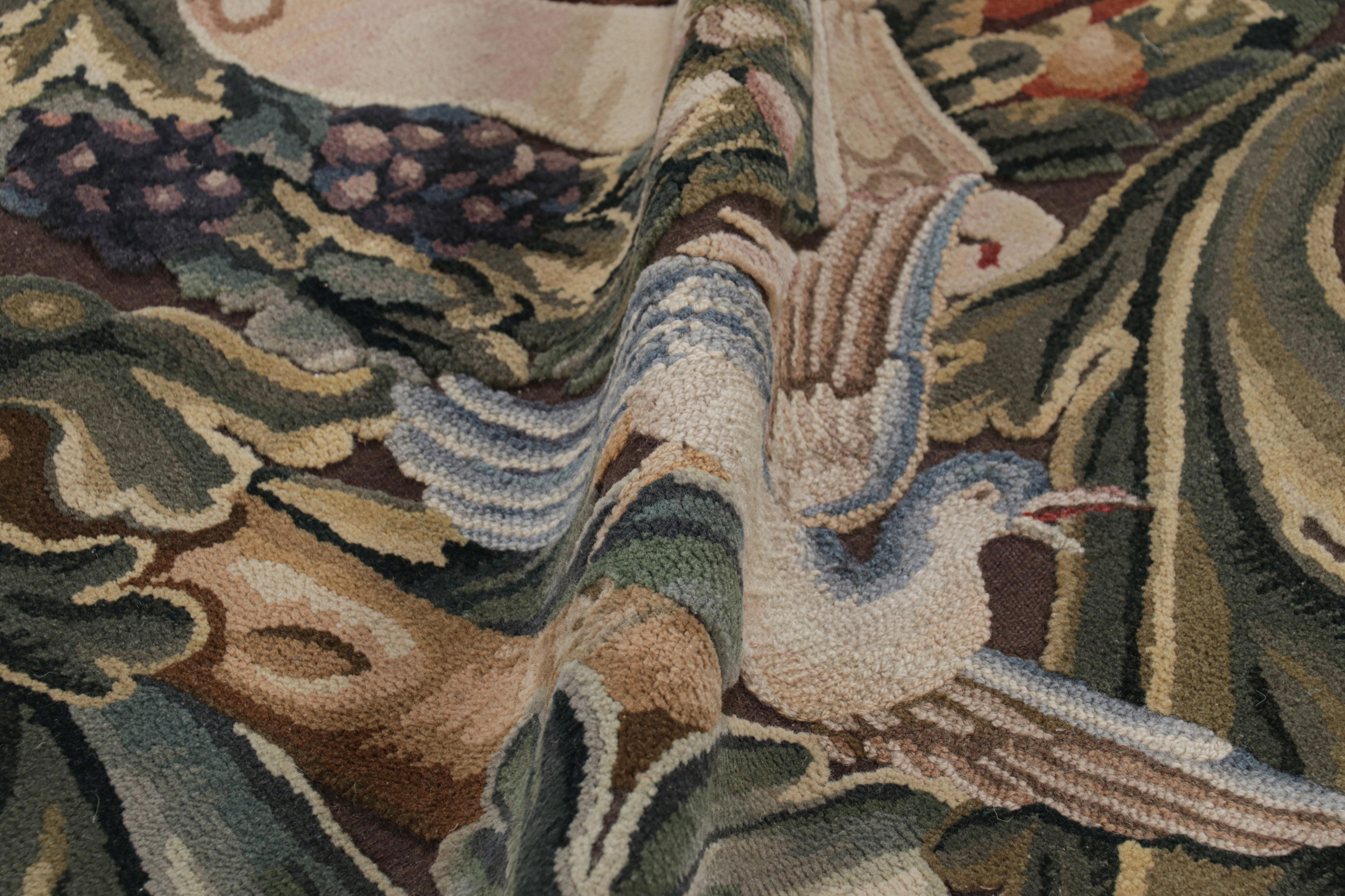 Wool Rug & Kilim’s Armorial Tudor Style Rug in Black, with Beige, Blue and Gold Tones For Sale