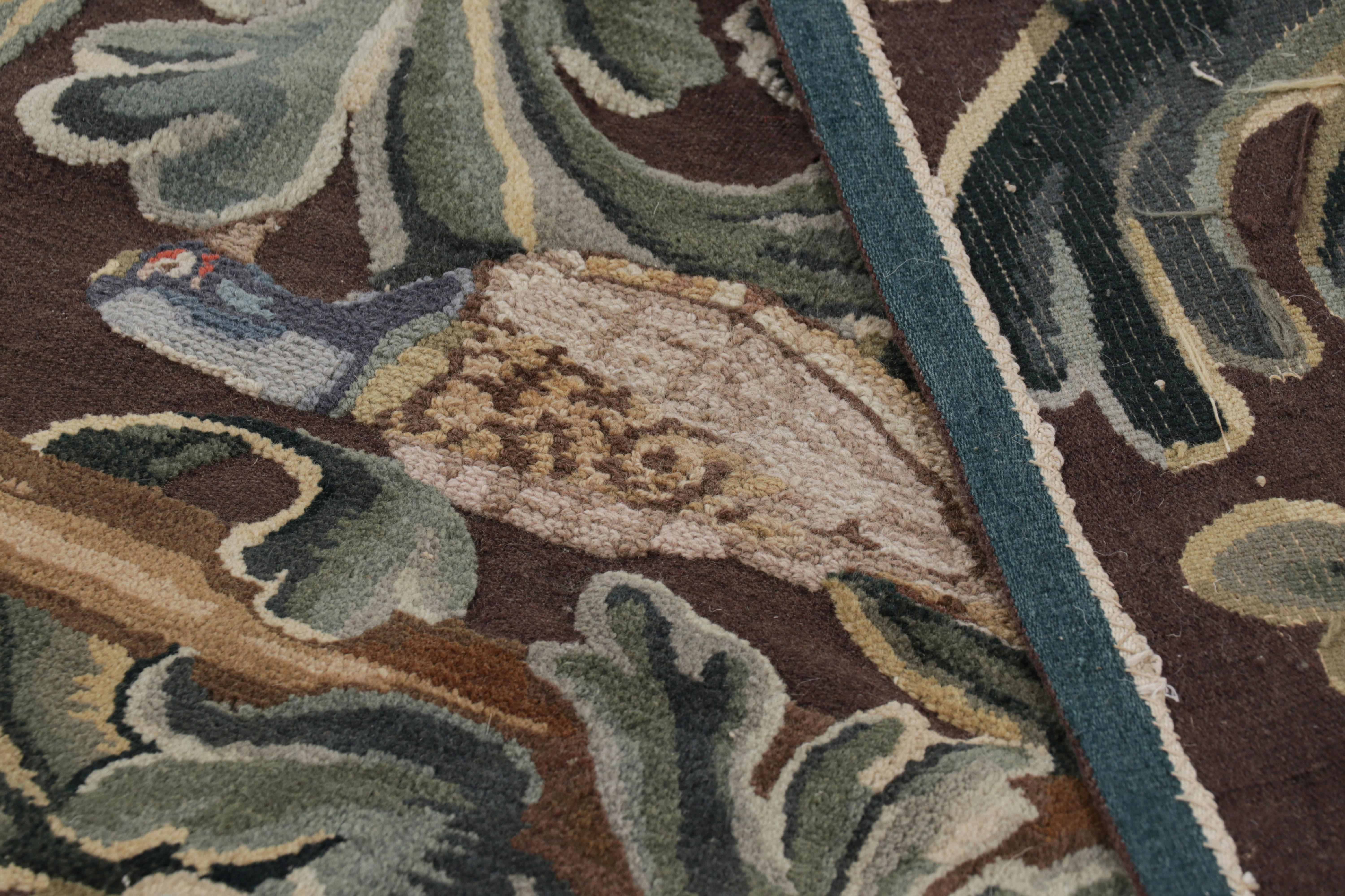 Wool Rug & Kilim’s Armorial Tudor Style Rug in Black, with Beige, Blue and Gold Tones For Sale