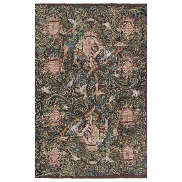 Rug and Kilim’s Armorial Tudor Style Rug in Black, with Beige, Blue and ...