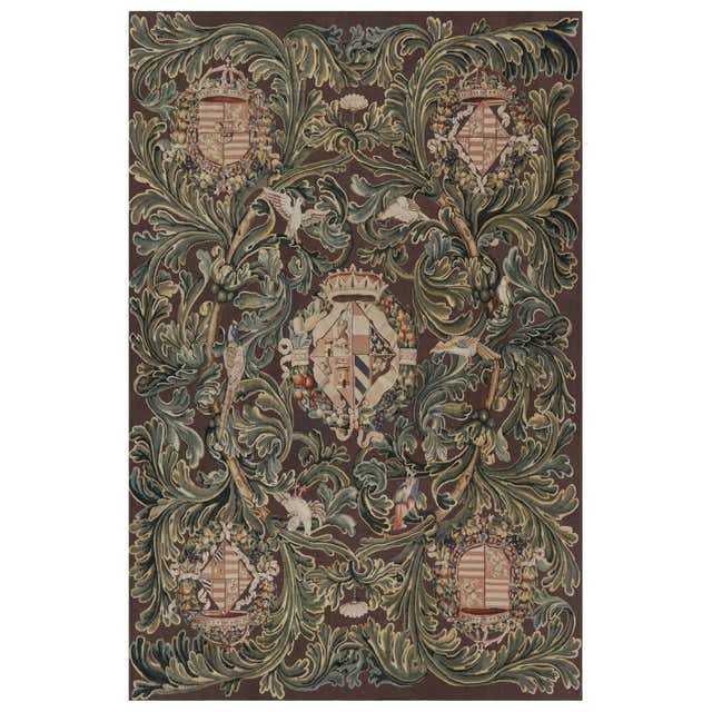 Rug and Kilim’s Armorial Tudor Style Rug in Black, with Beige, Blue and ...