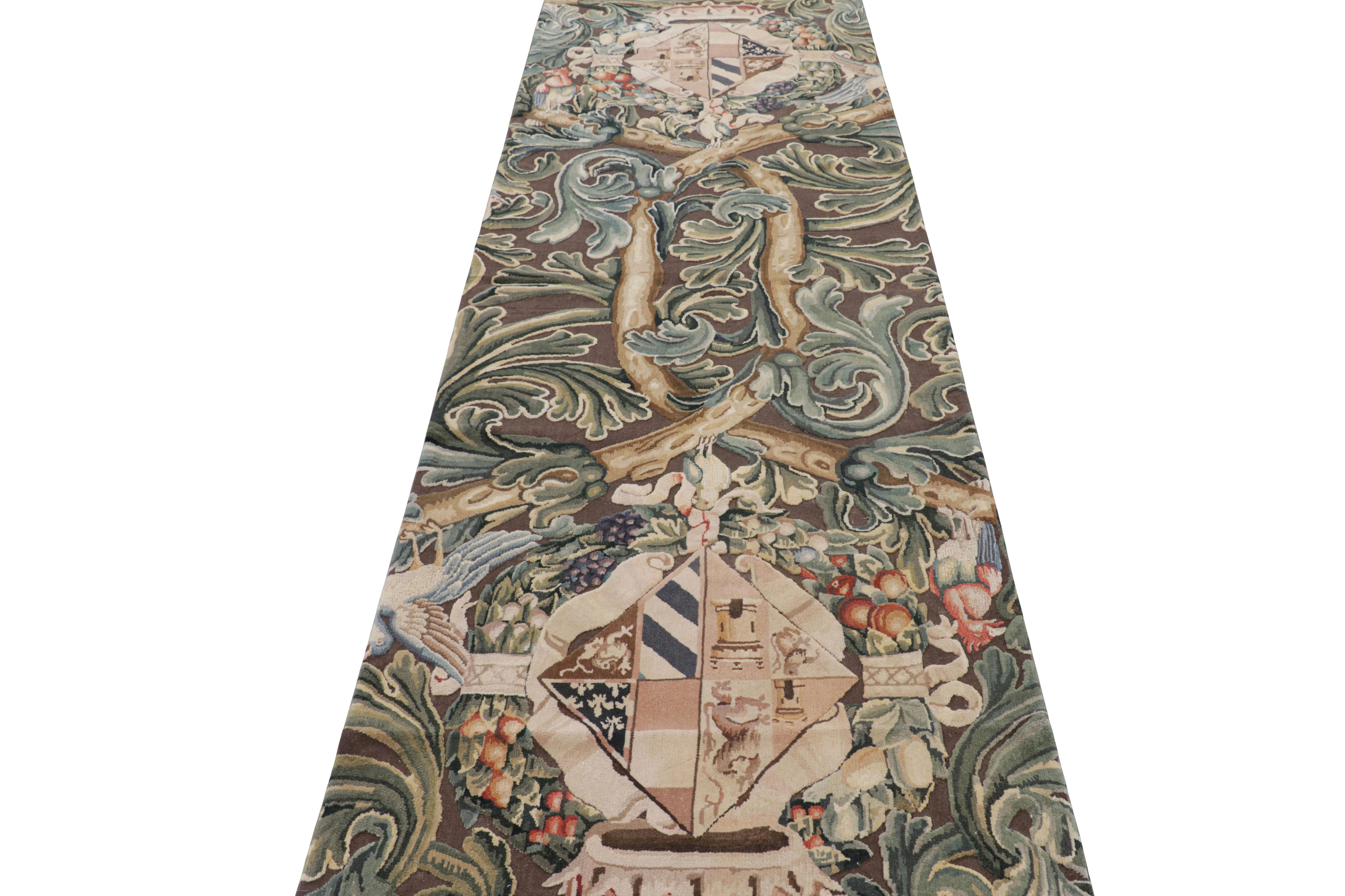 Tejida a mano en lana, esta alfombra contemporánea de 3x14 se inspira en las antiguas alfombras y tapices de los Tudor: una novedad de la colección europea de Rug & Kilim. 

Sobre el diseño: 

Los admiradores de la artesanía pueden notar que esta