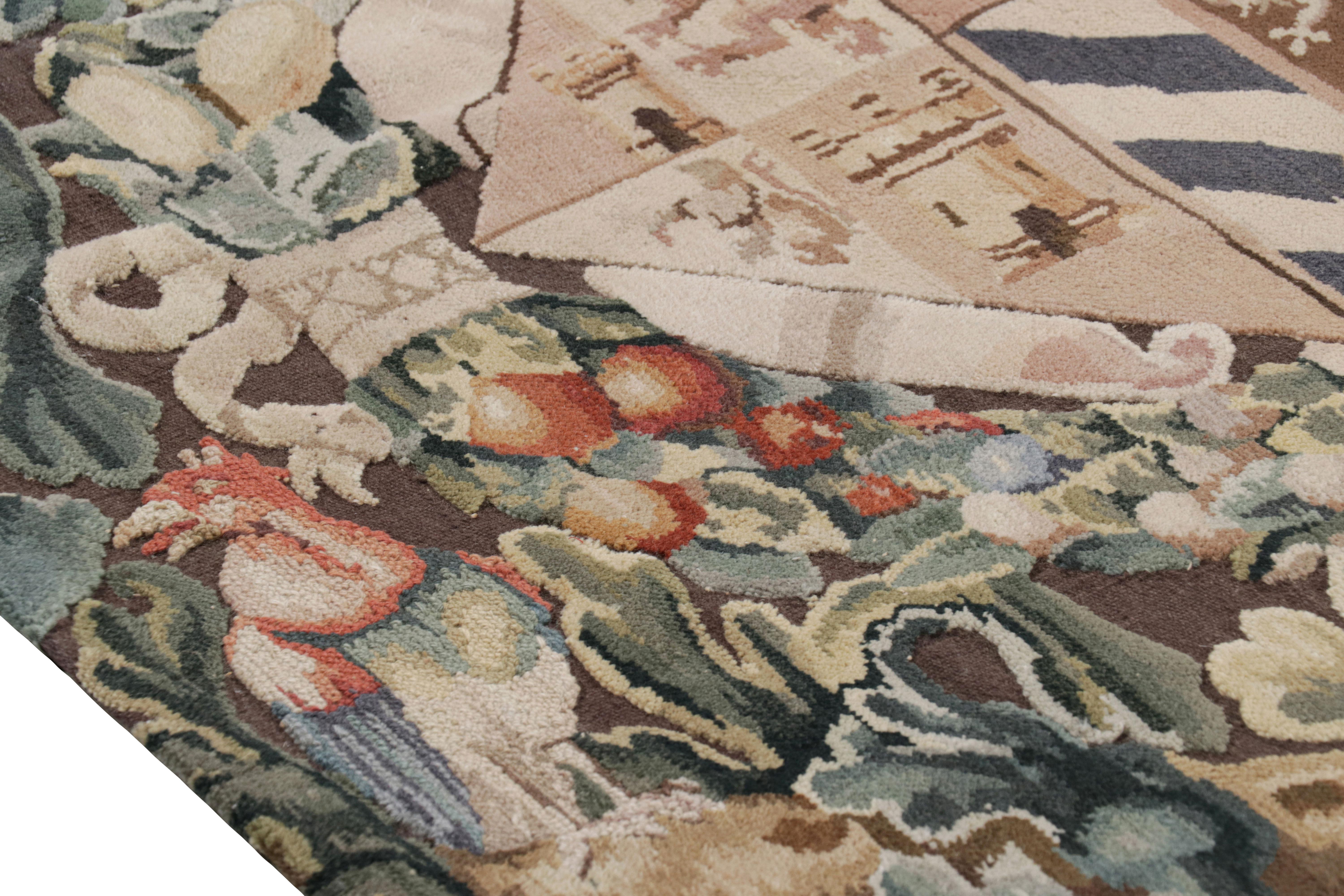 Traves de Mesa Estilo Armorial Tudor de Rug & Kilim en Negro, con Beige, Azul y Dorado Chino en venta
