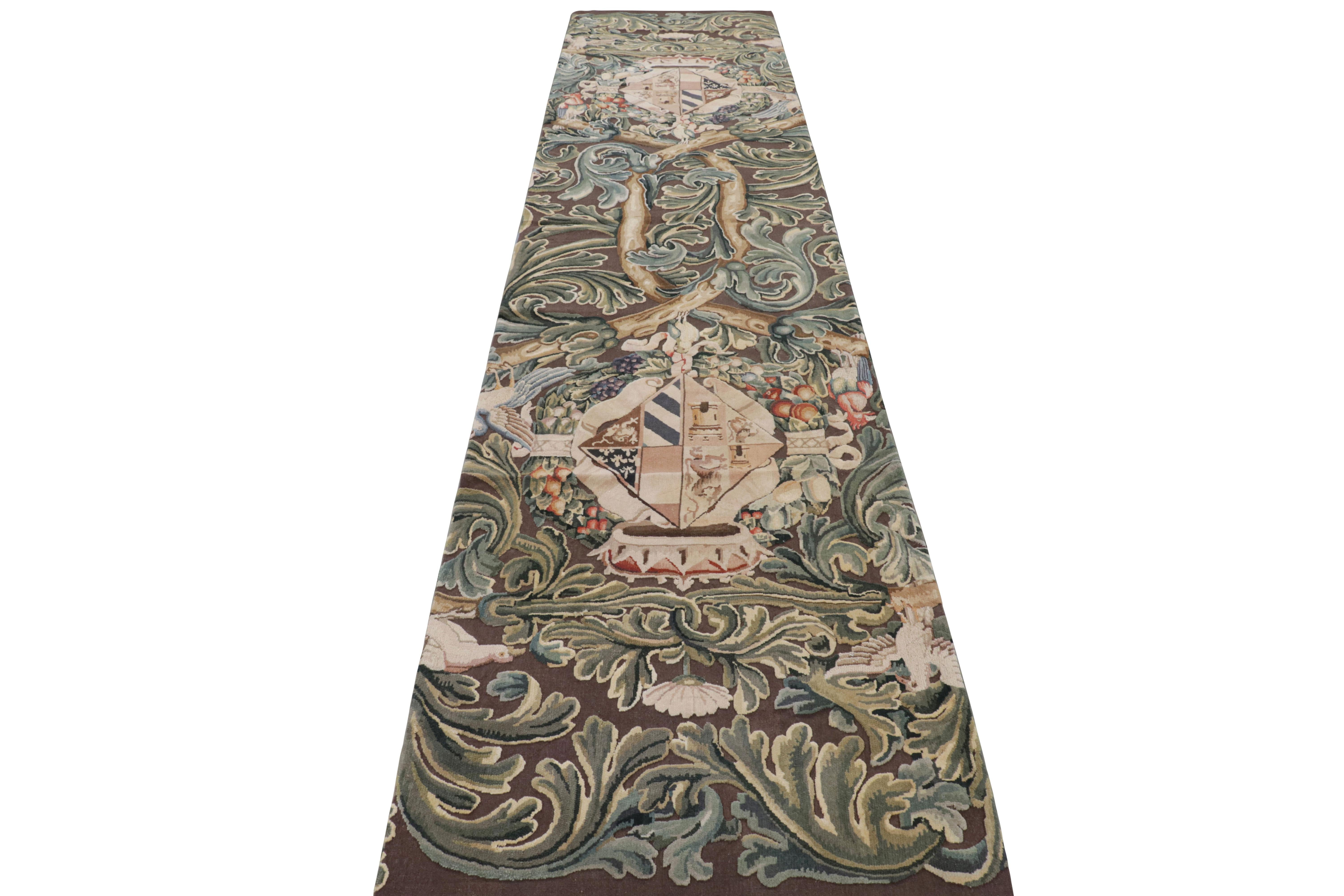 Rug & Kilim’s Armorial Tudor Style Runner in Black, with Beige, Blue and Gold In New Condition For Sale In Long Island City, NY