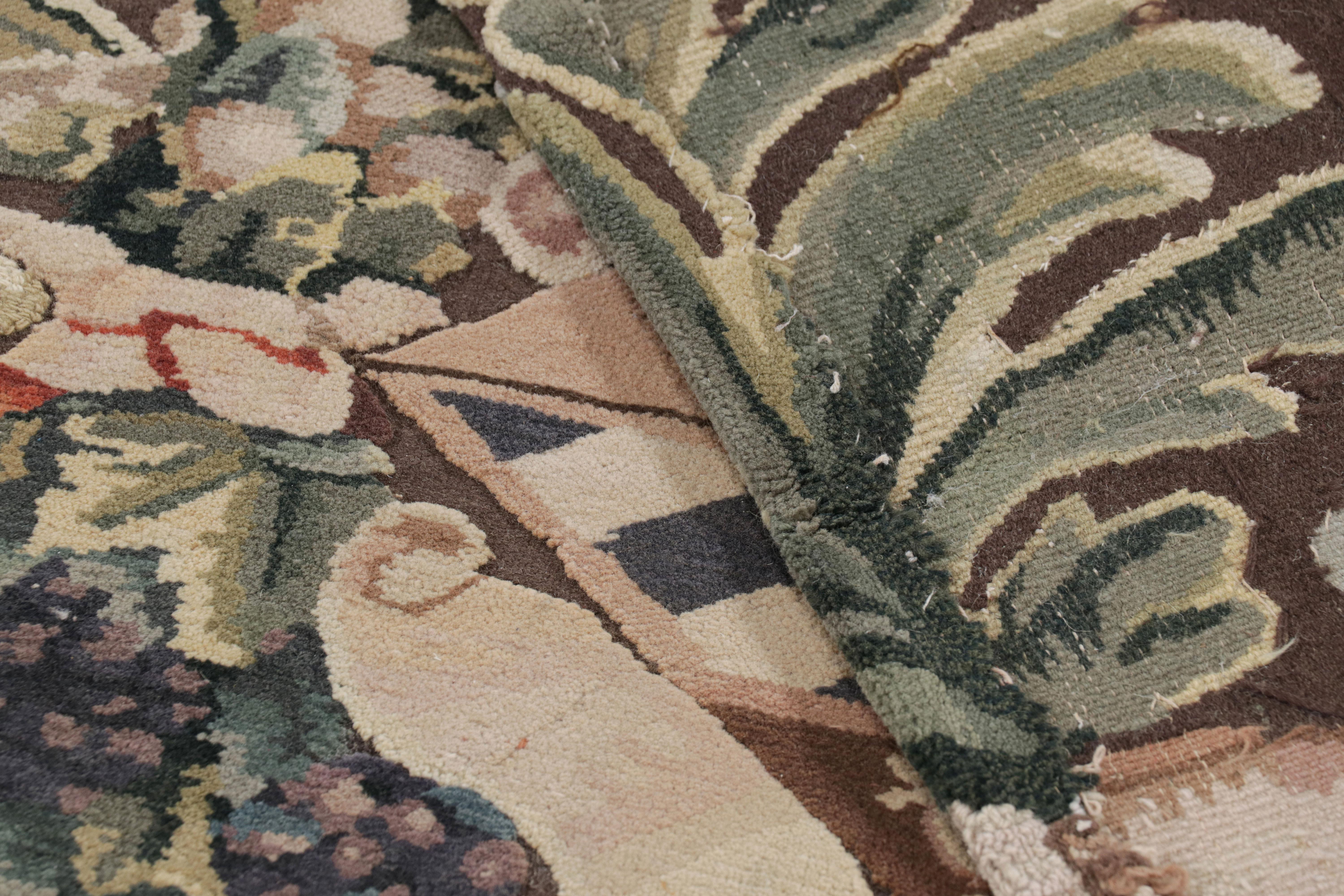 Wool Rug & Kilim’s Armorial Tudor Style Runner in Black, with Beige, Blue and Gold For Sale