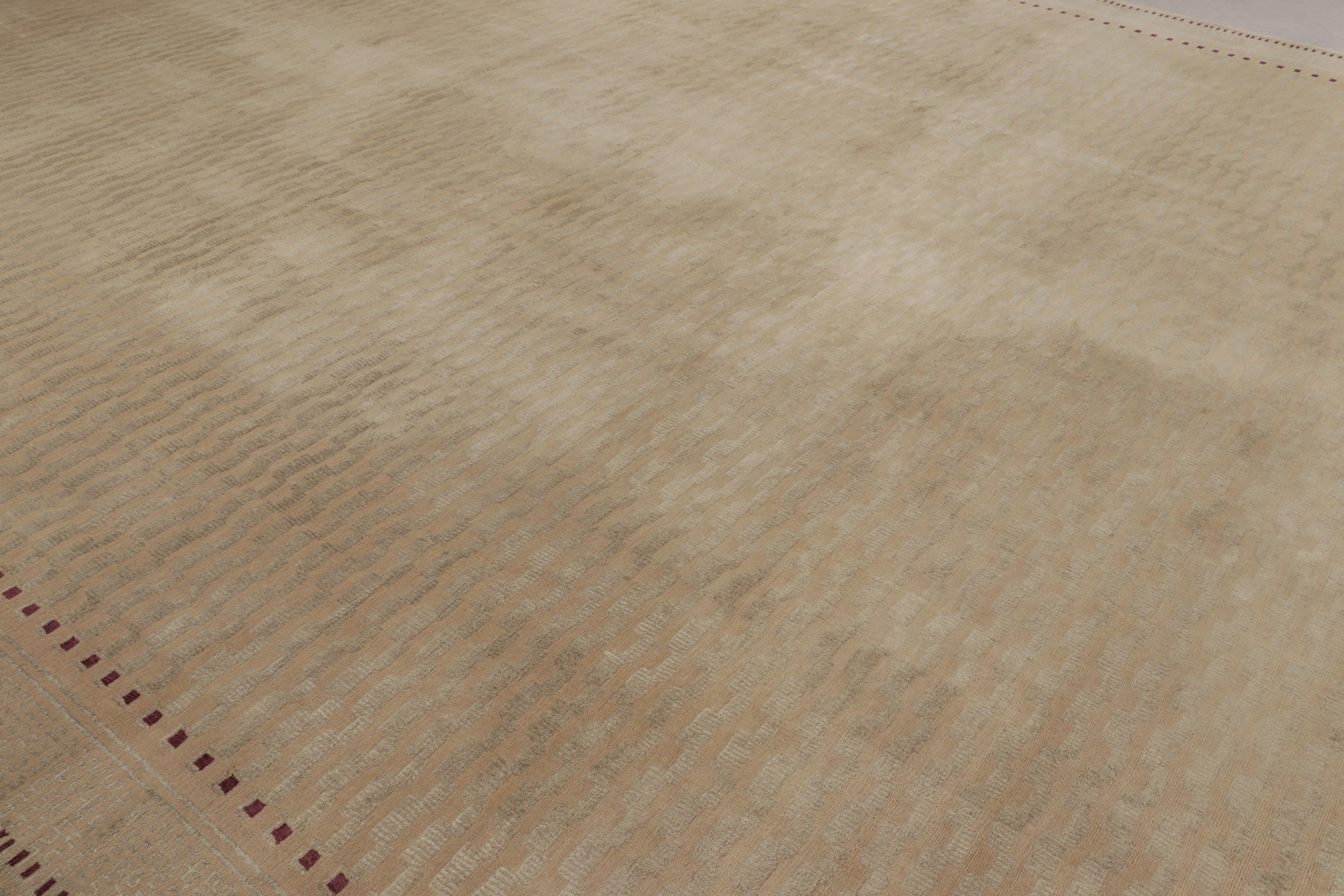 Nepalese Rug & Kilim's Art Deco-Inspired Rug, Beige with Minimalist Geometric Patterns For Sale