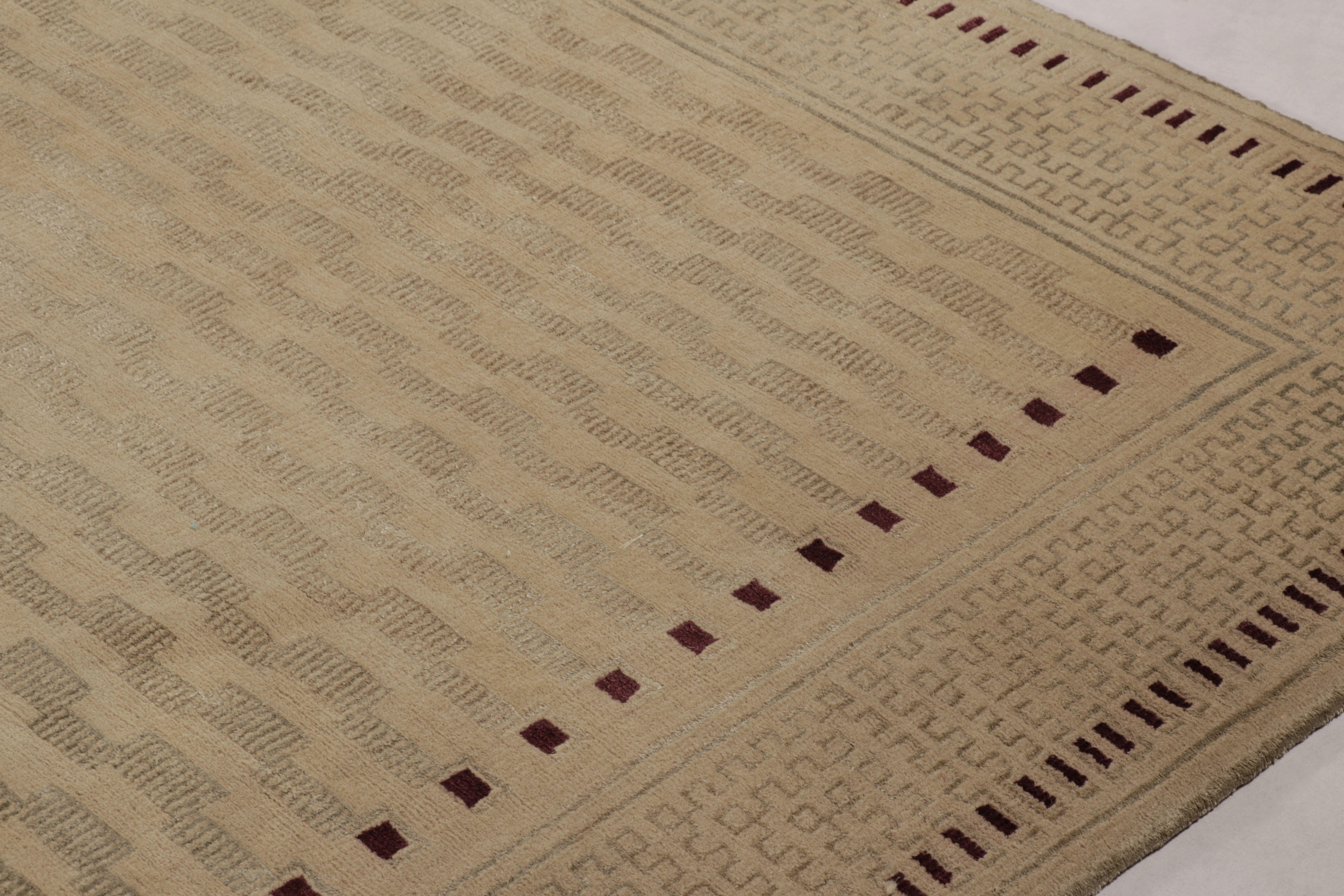 Hand-Woven Rug & Kilim's Art Deco-Inspired Rug, Beige with Minimalist Geometric Patterns For Sale
