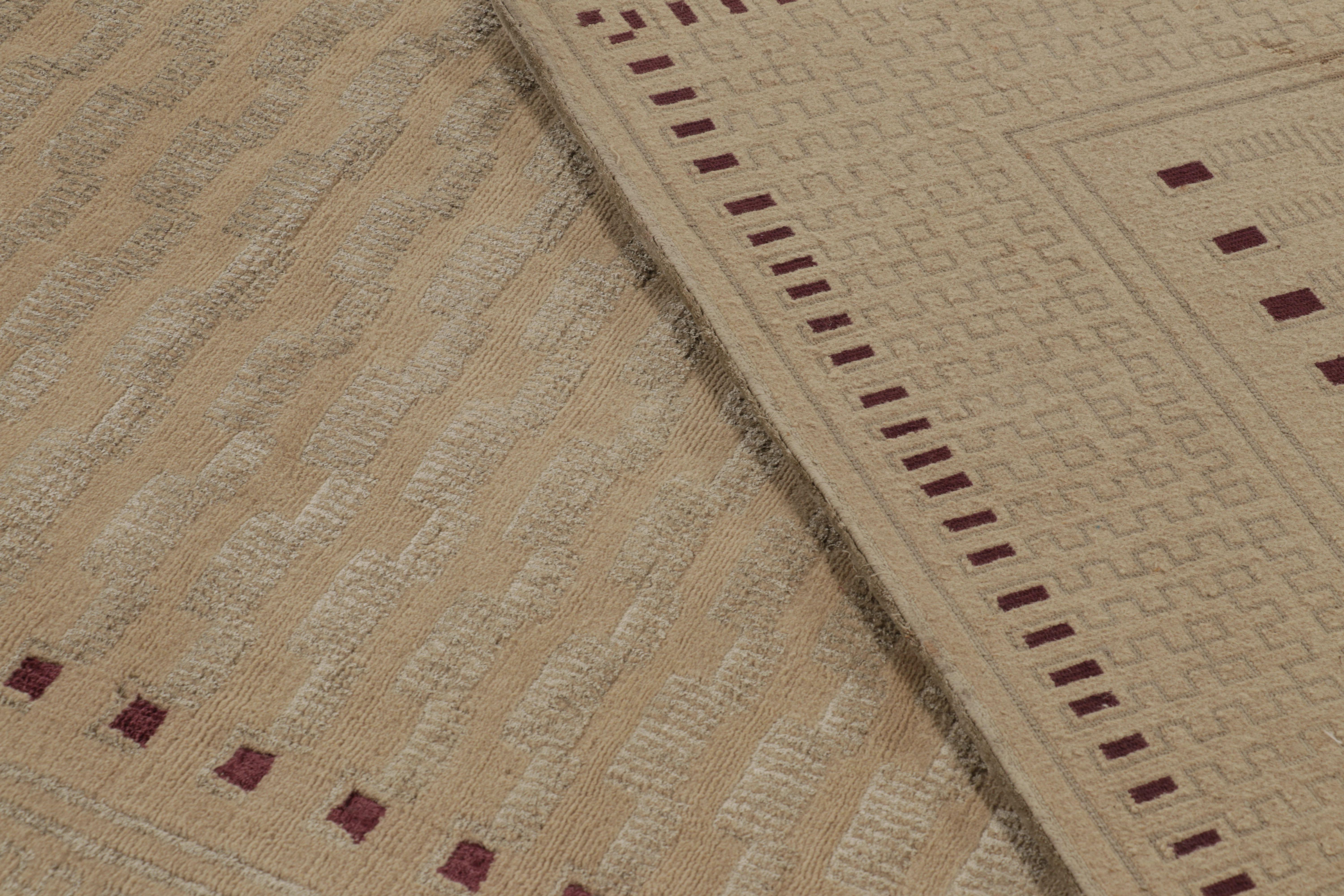 Rug & Kilim's Art Deco-Inspired Rug, Beige with Minimalist Geometric Patterns For Sale 1