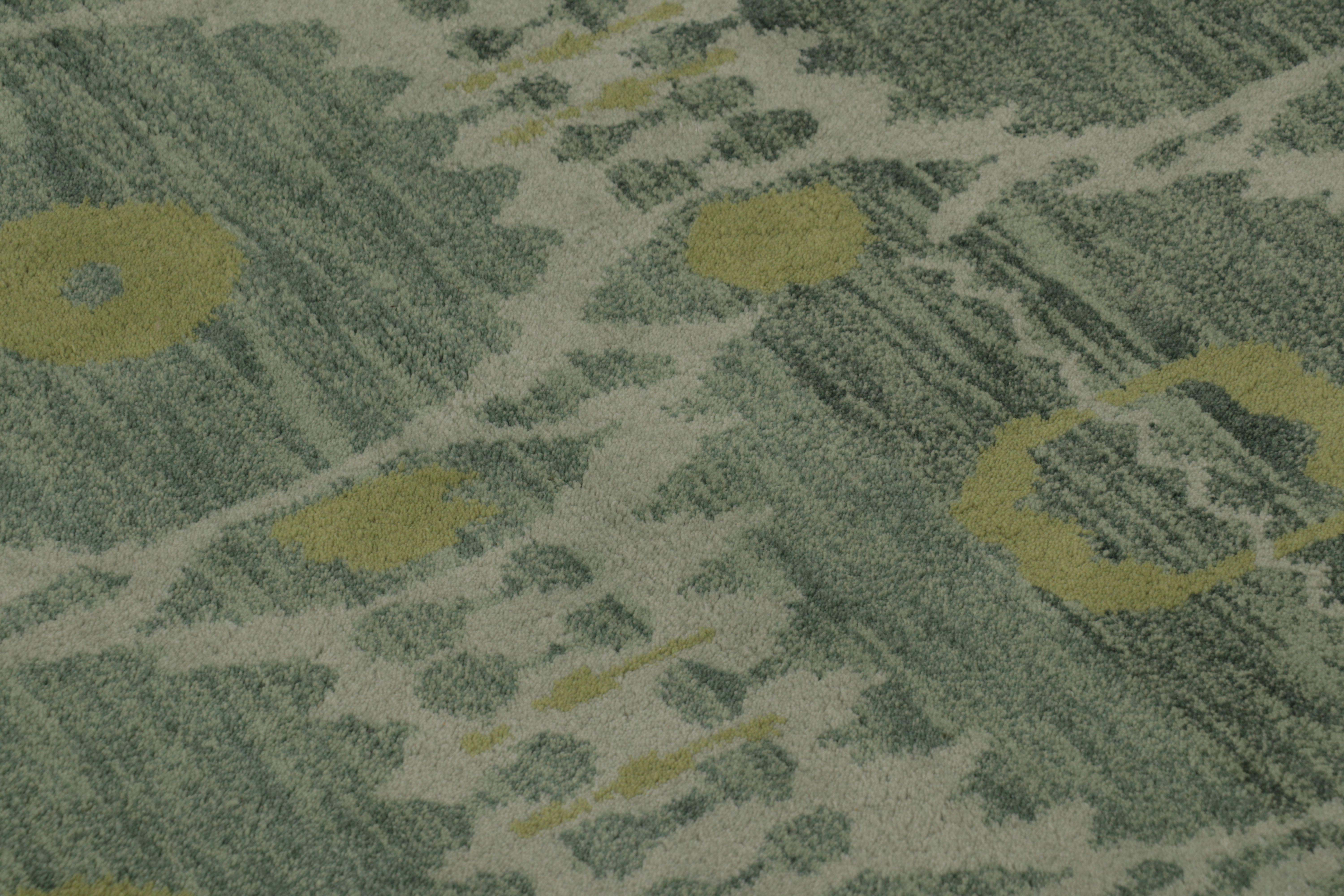 Rug & Kilim's Art Deco inspirierter Teppich, Teal Tones mit geometrischen Ikat-Mustern (Indisch) im Angebot