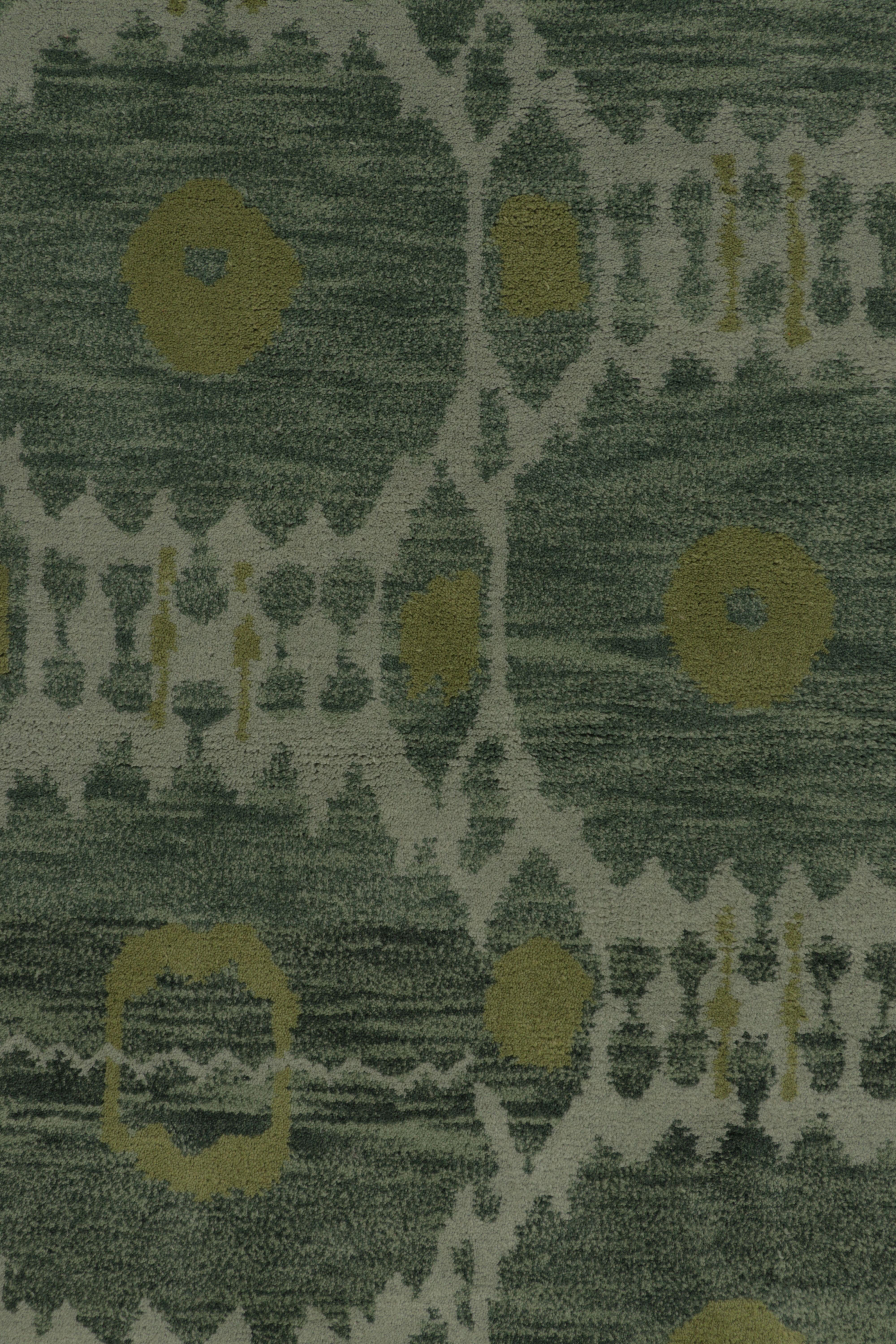 Rug & Kilim's Art Deco inspirierter Teppich, Teal Tones mit geometrischen Ikat-Mustern (Handgeknüpft) im Angebot