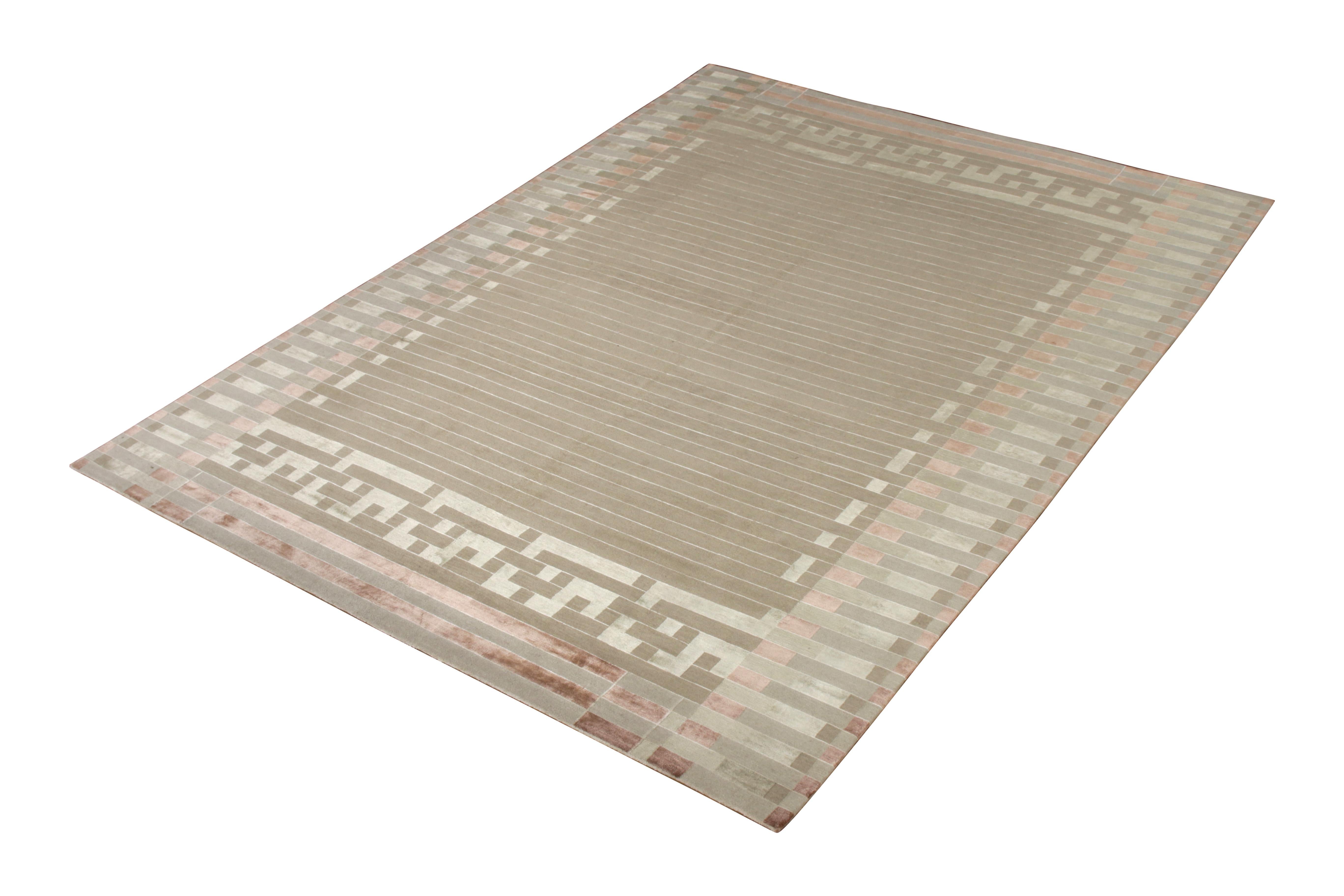 Other Rug & Kilim’s Art Deco Rug in Beige-Brown and Green Style Geometric Pattern For Sale
