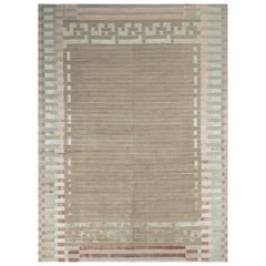 Teppich & Kilims Art Deco Teppich in Beige-Braun und Grün mit geometrischem Muster