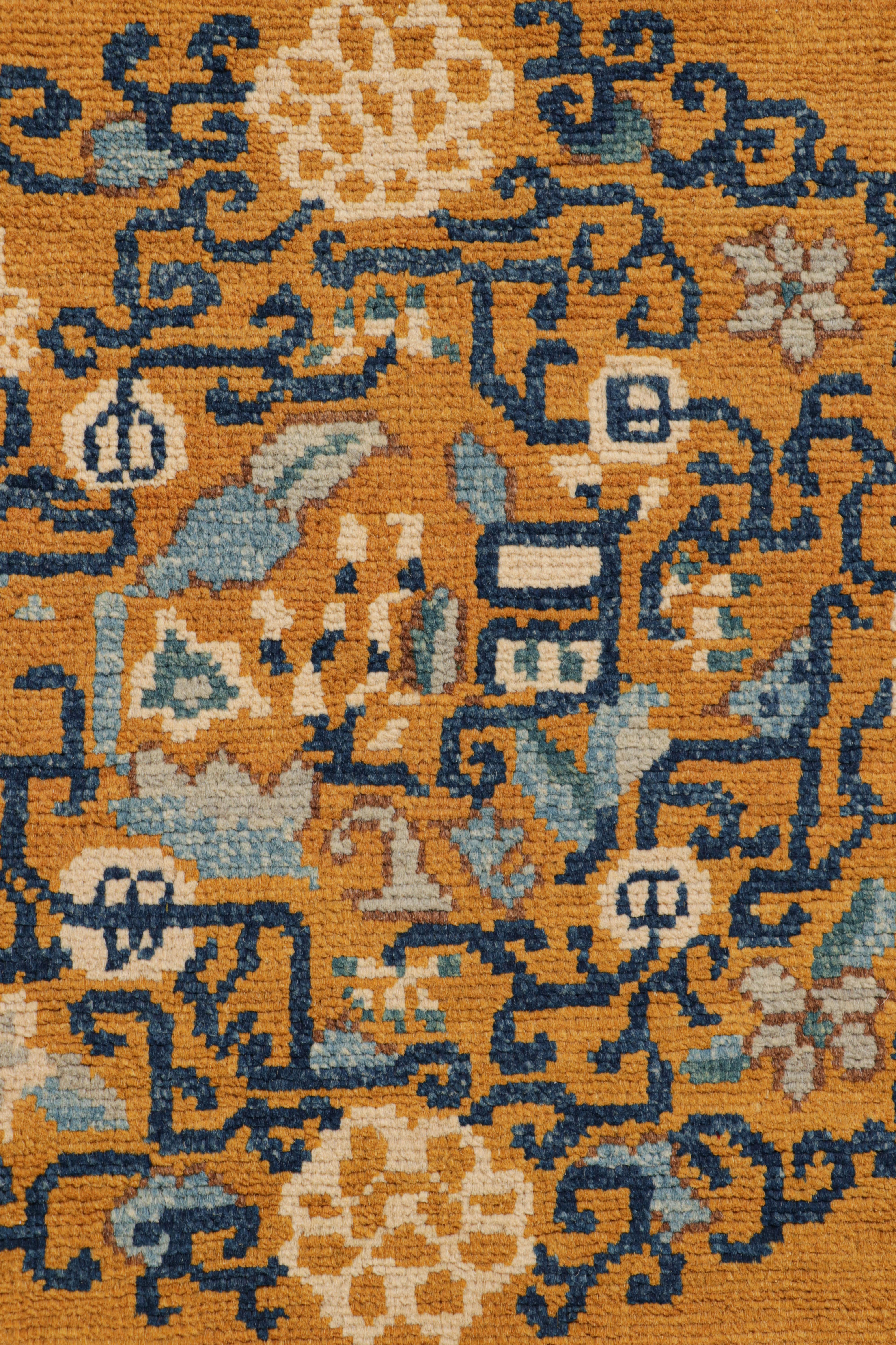 Afghan Rug & Kilim’s Art Deco Rug in Gold with Medallion and Floral Patterns For Sale