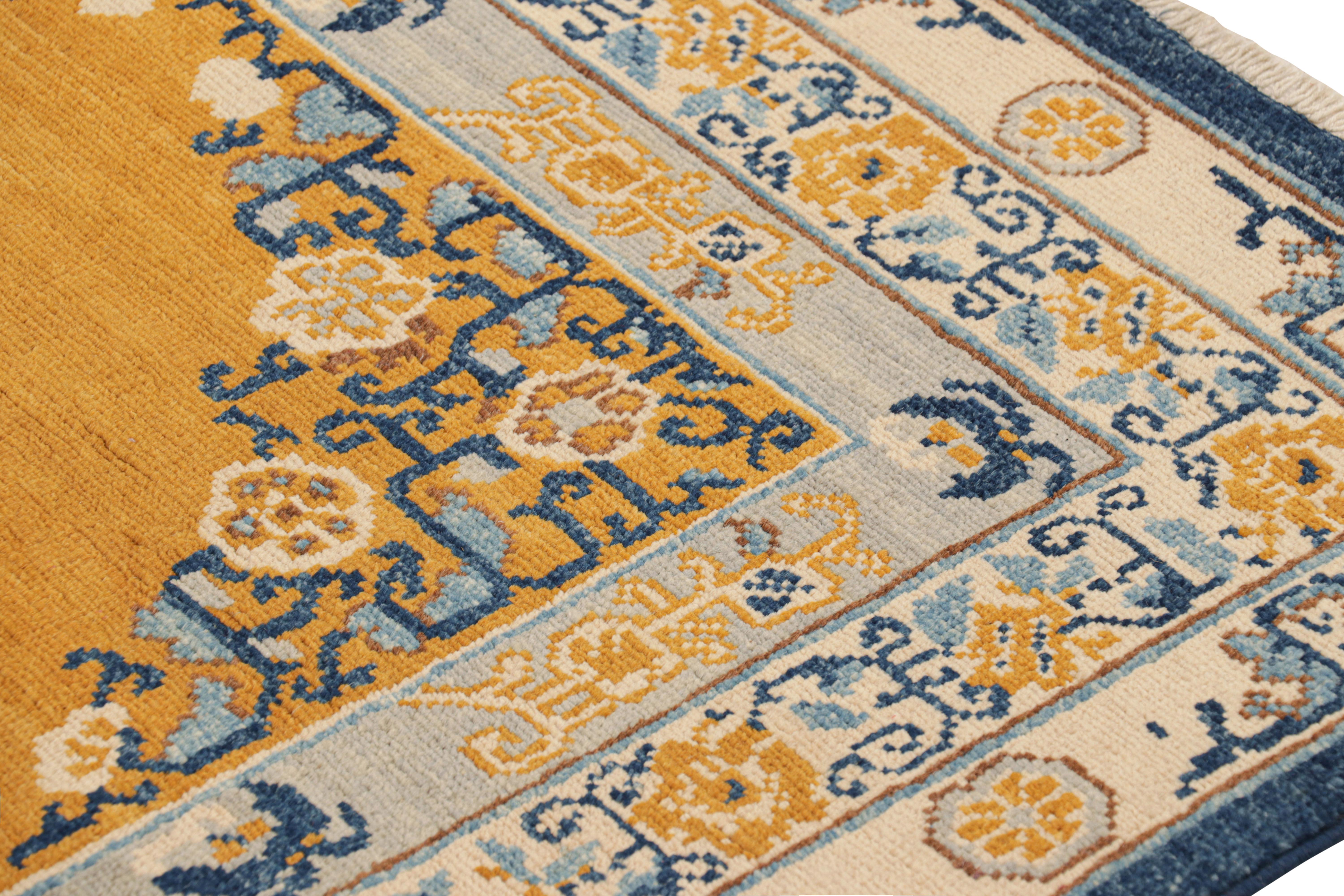 Contemporary Rug & Kilim’s Art Deco Rug in Gold with Medallion and Floral Patterns For Sale