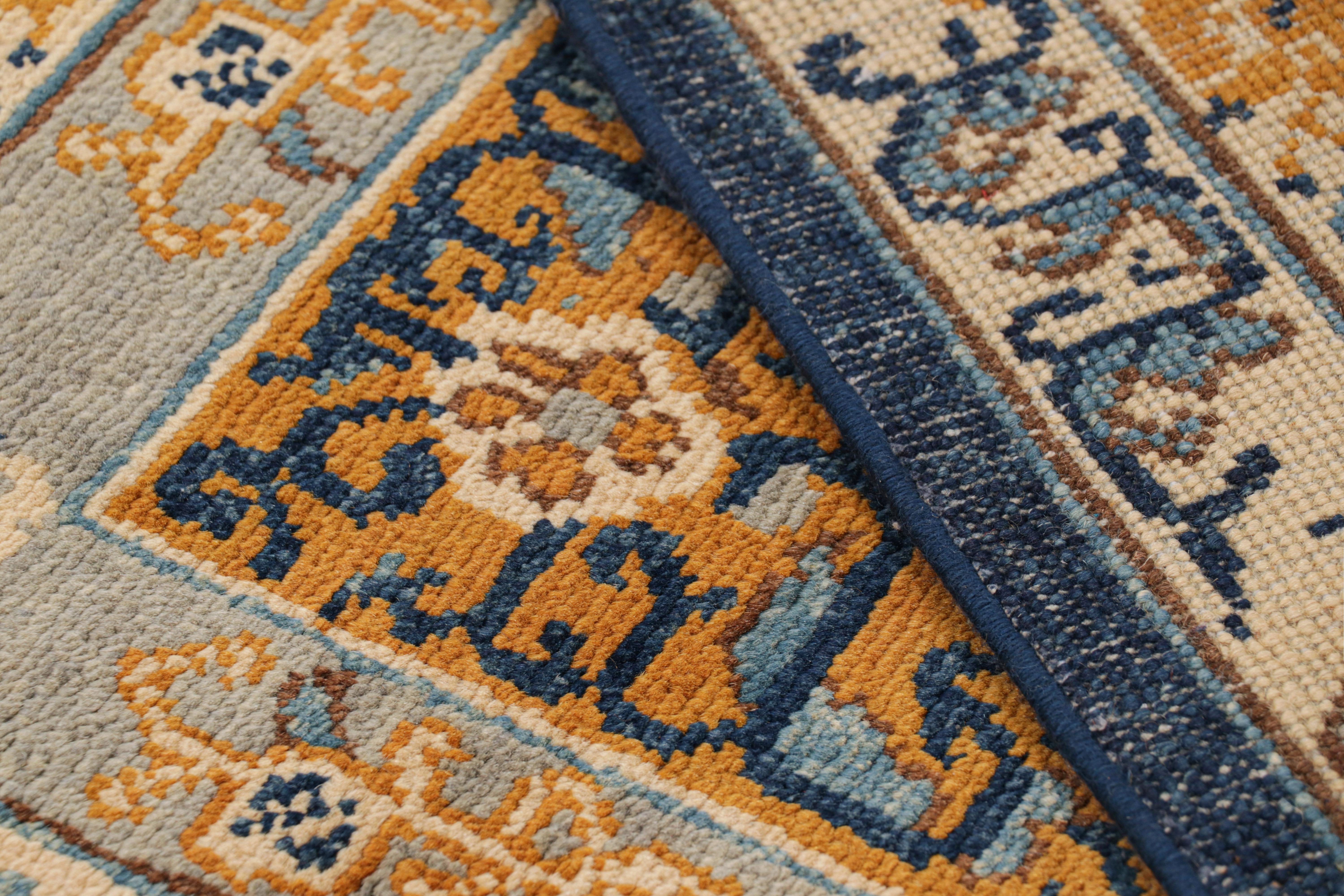Wool Rug & Kilim’s Art Deco Rug in Gold with Medallion and Floral Patterns For Sale