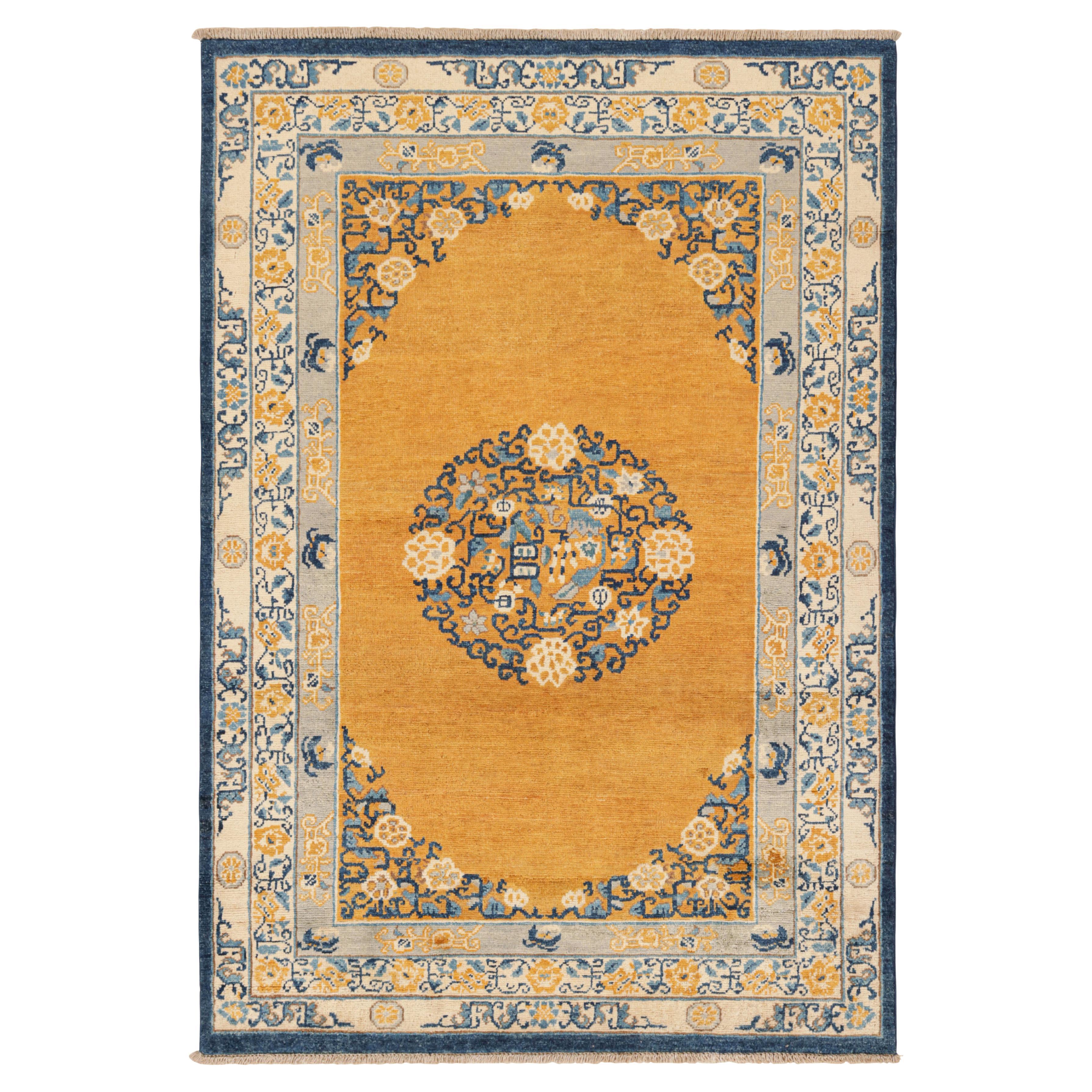 Rug & Kilim’s Art Deco Rug in Gold with Medallion and Floral Patterns