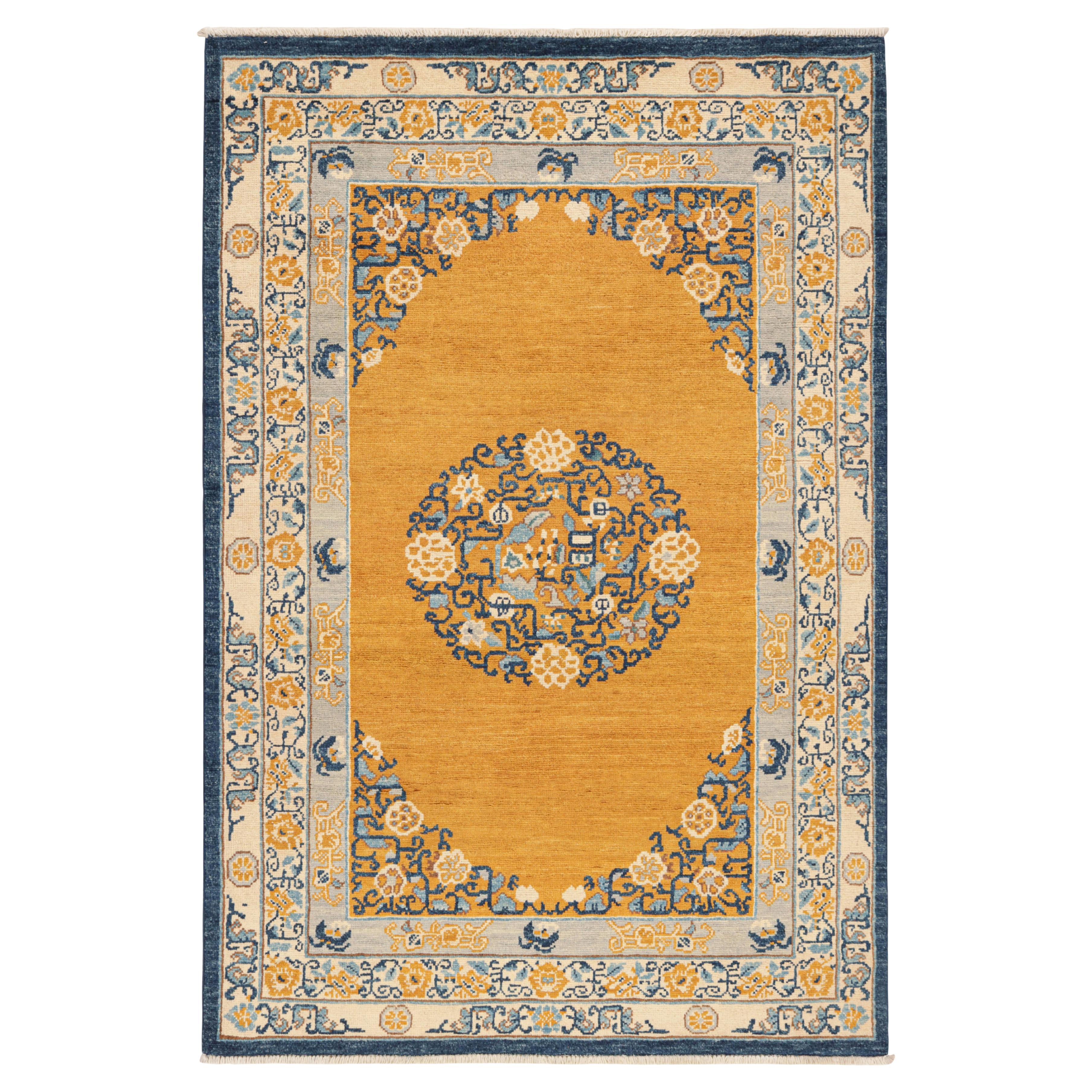 Rug & Kilim’s Art Deco Rug in Gold with Medallion and Floral Patterns