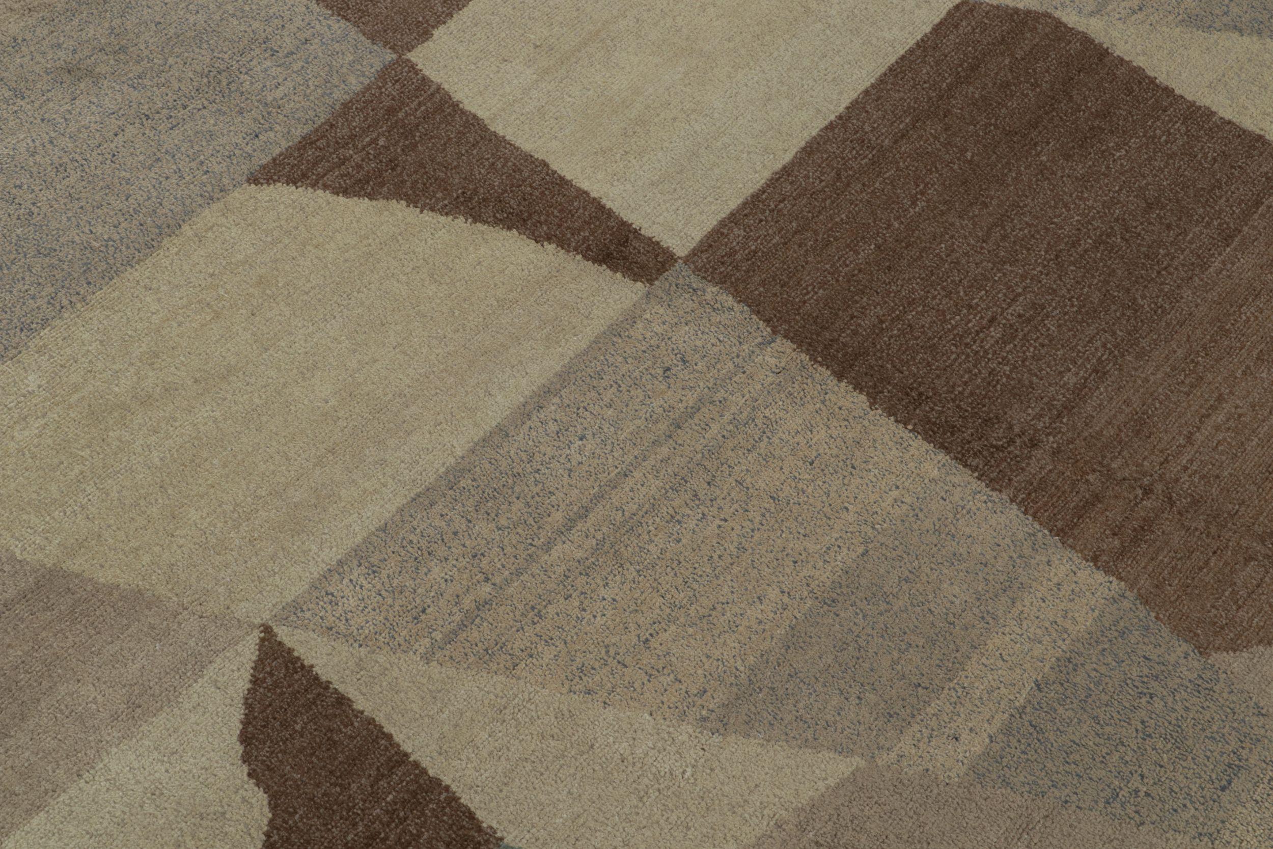 Rug & Kilim's Art Deco Teppich mit Beige-Braun & Blau Geometrischen Mustern Nargis (Handgeknüpft) im Angebot