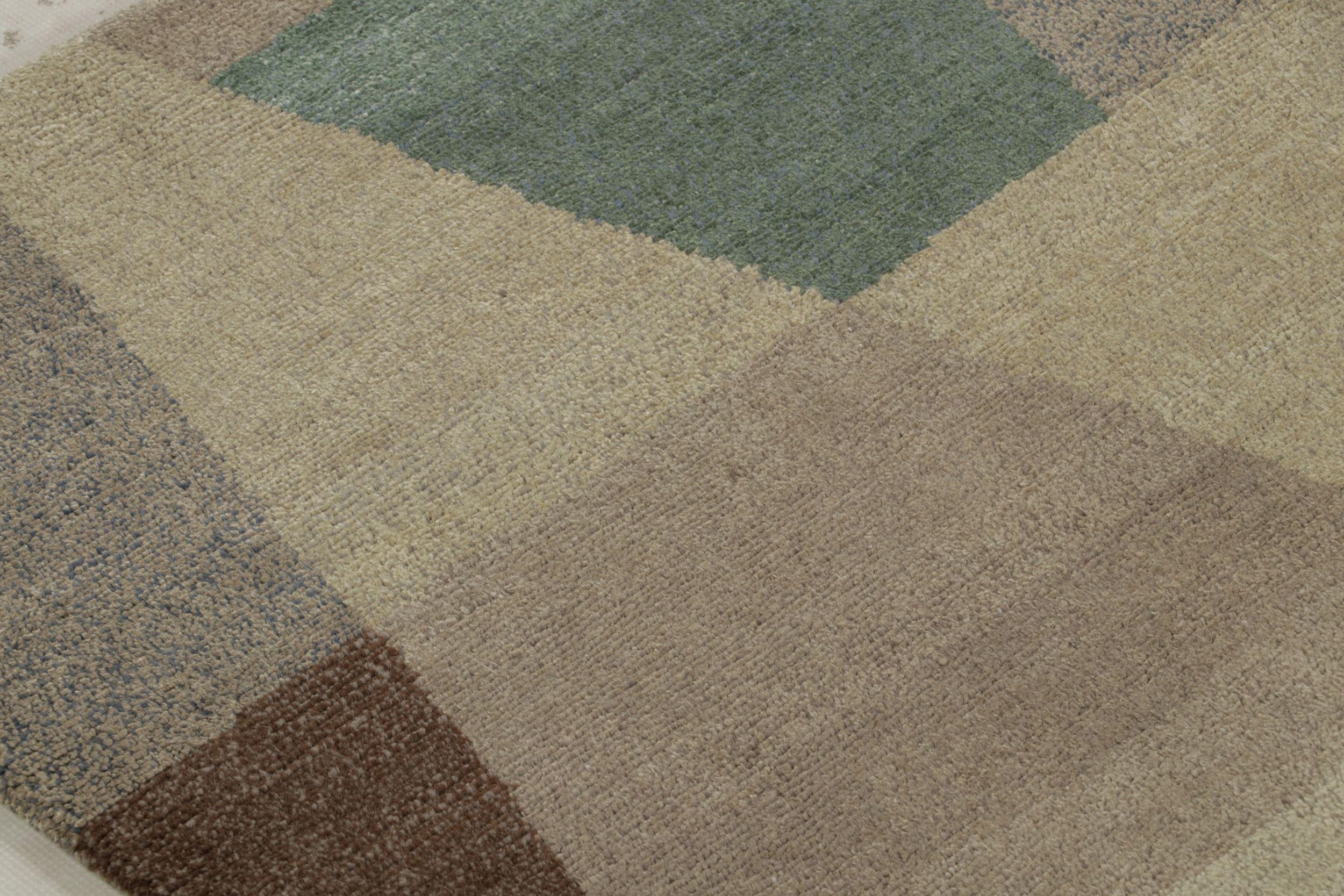 Rug & Kilim's Art Deco Teppich mit Beige-Braun & Blau Geometrischen Mustern Nargis im Zustand „Neu“ im Angebot in Long Island City, NY