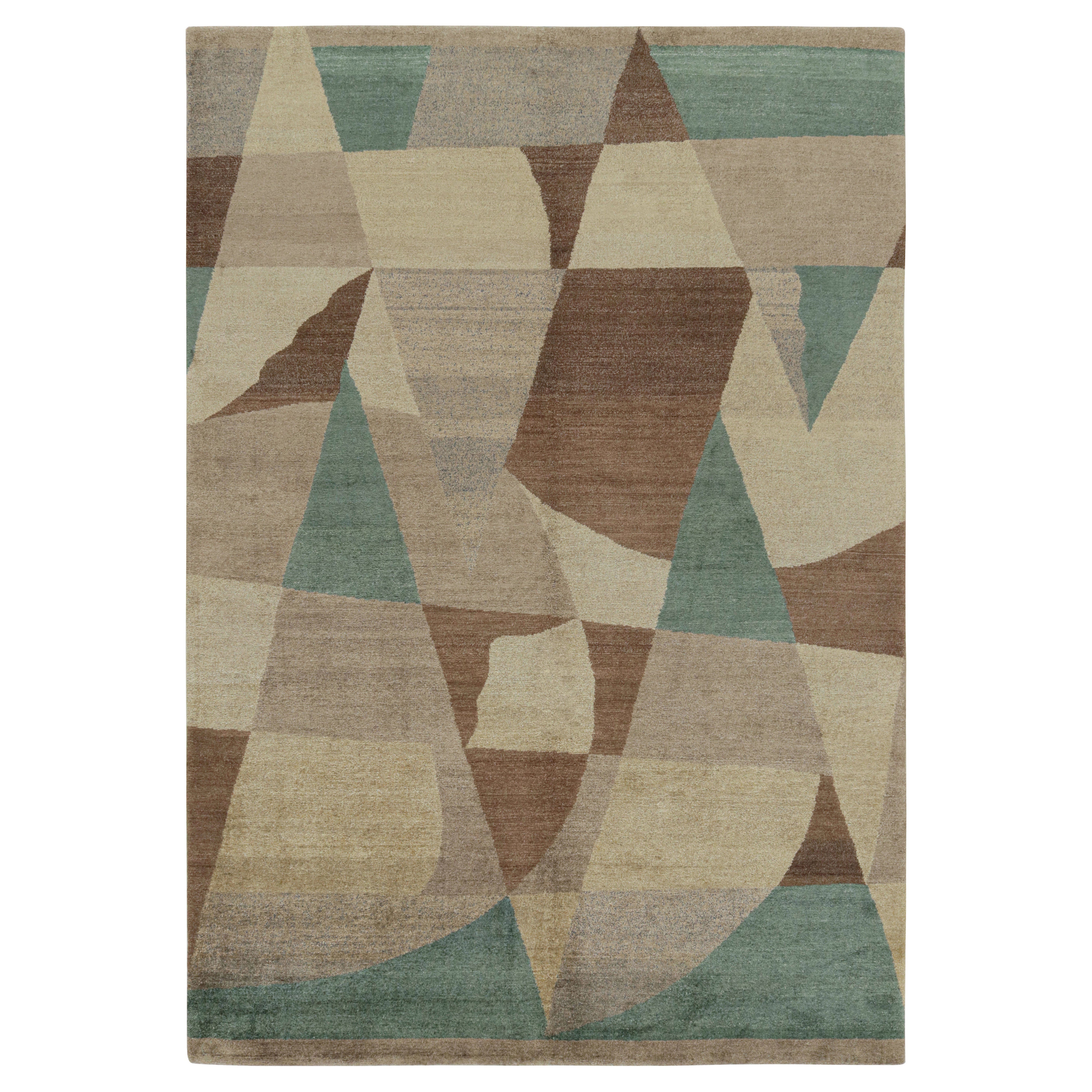 Alfombra Art Déco de Rug & Kilim con motivos geométricos beige-marrón y azul "Nargis" en venta