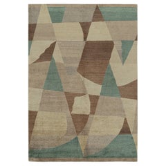 Rug & Kilim’s Art Deco Rug with Beige-Brown & Blue Geometric Patterns “Nargis”