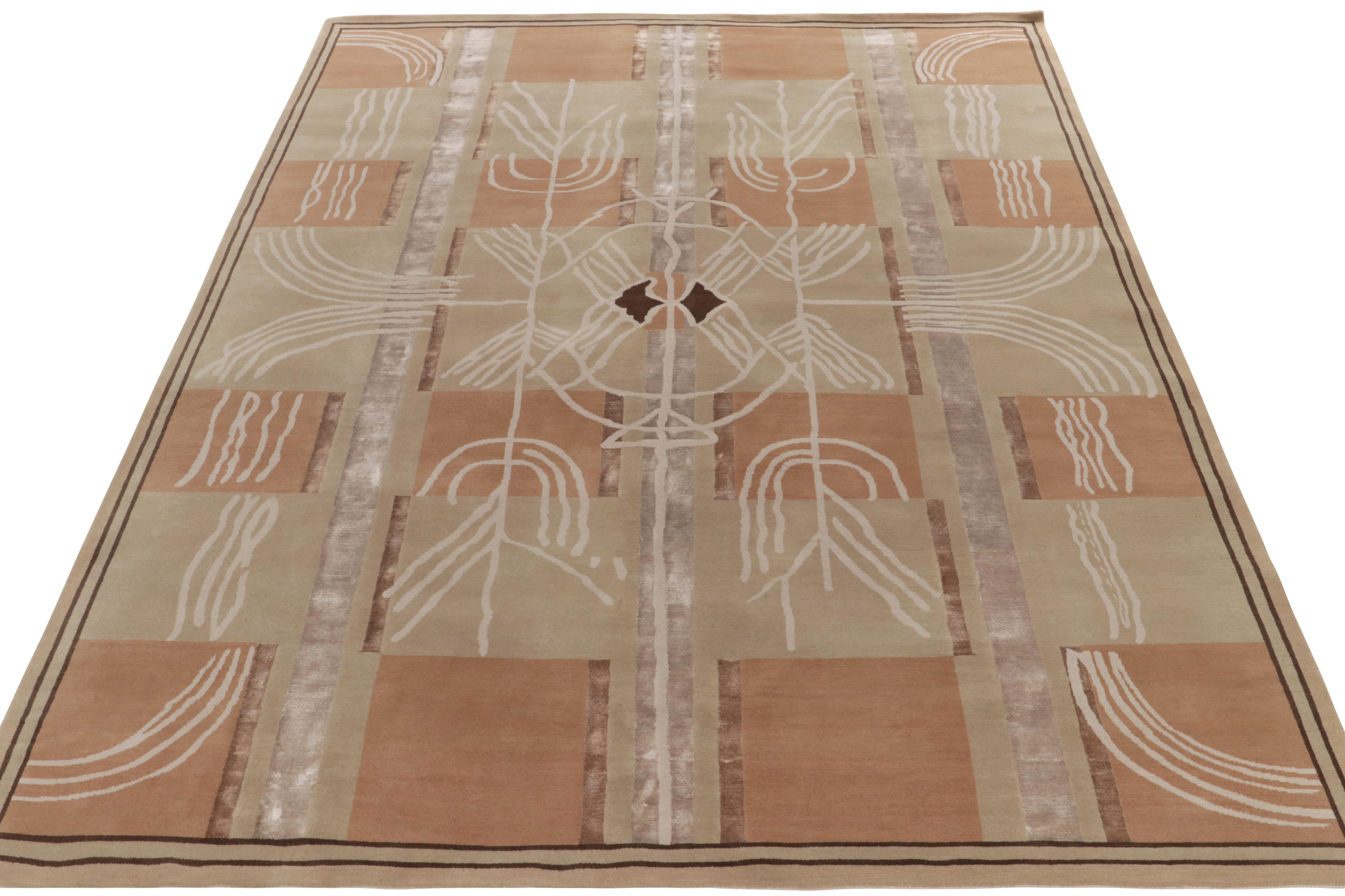 Hand-knotted in luxurious wool and silk, Rug & Kilim defines a new language in design with its modern take on a French Deco rug style. The 9x12 carpet derives its presence from the fluidity of pattern & the fine geometric interpretation in forgiving