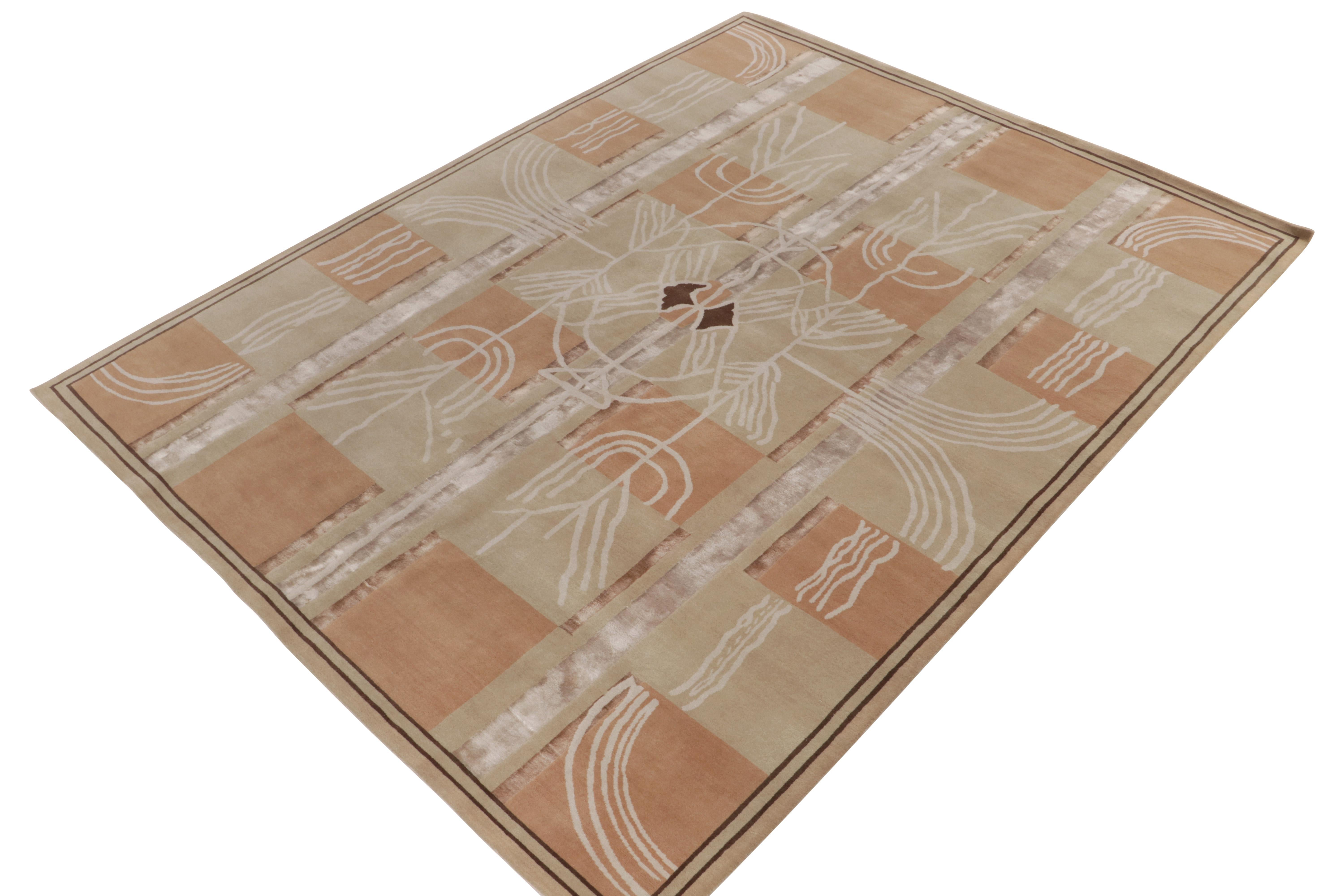 Scandinavo moderno Rug & Kilim: Tappeto contemporaneo in stile Art Deco in marrone, beige e bianco in vendita